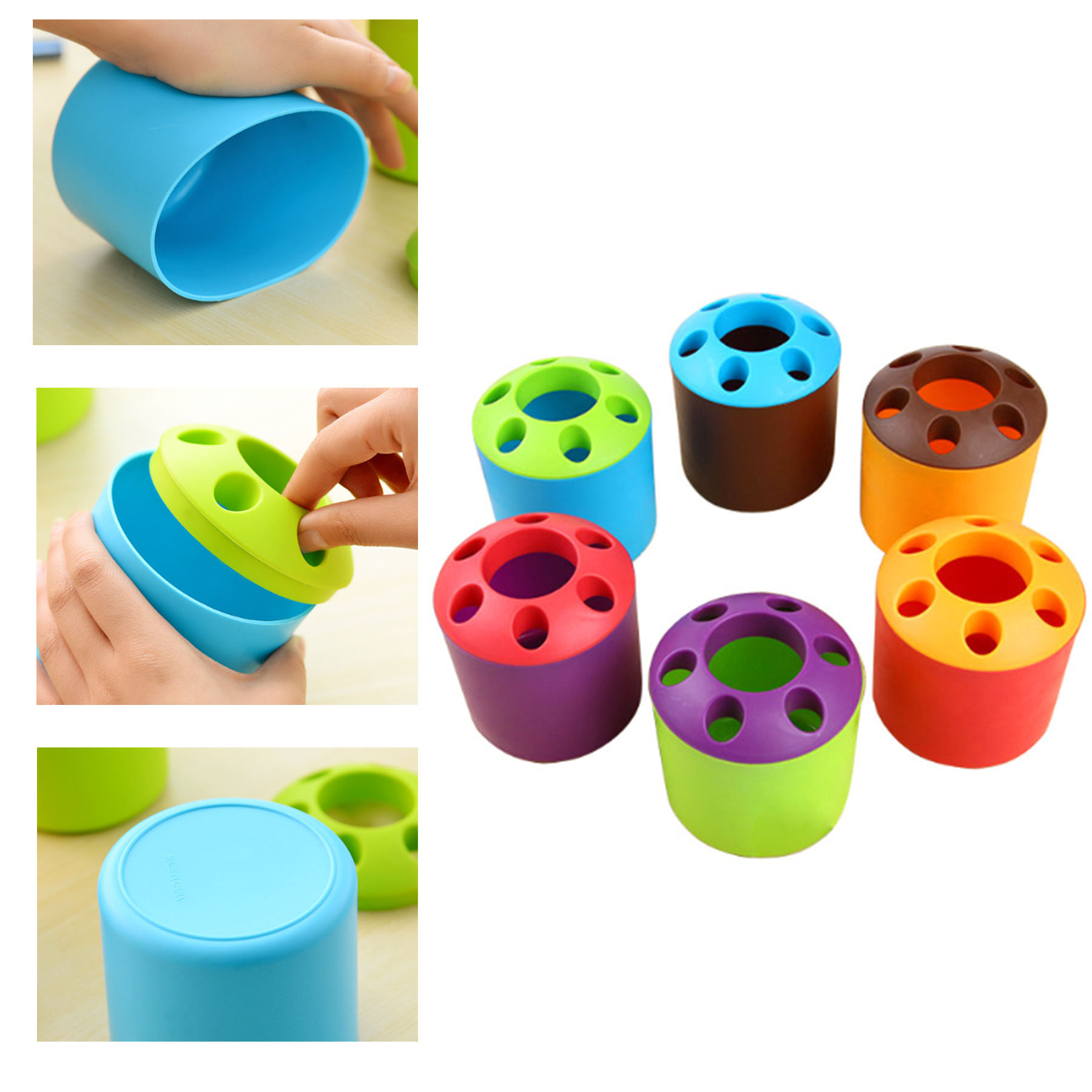 Porous Plastic Toothbrush Holder And Pen Holder Storage Bucket 2