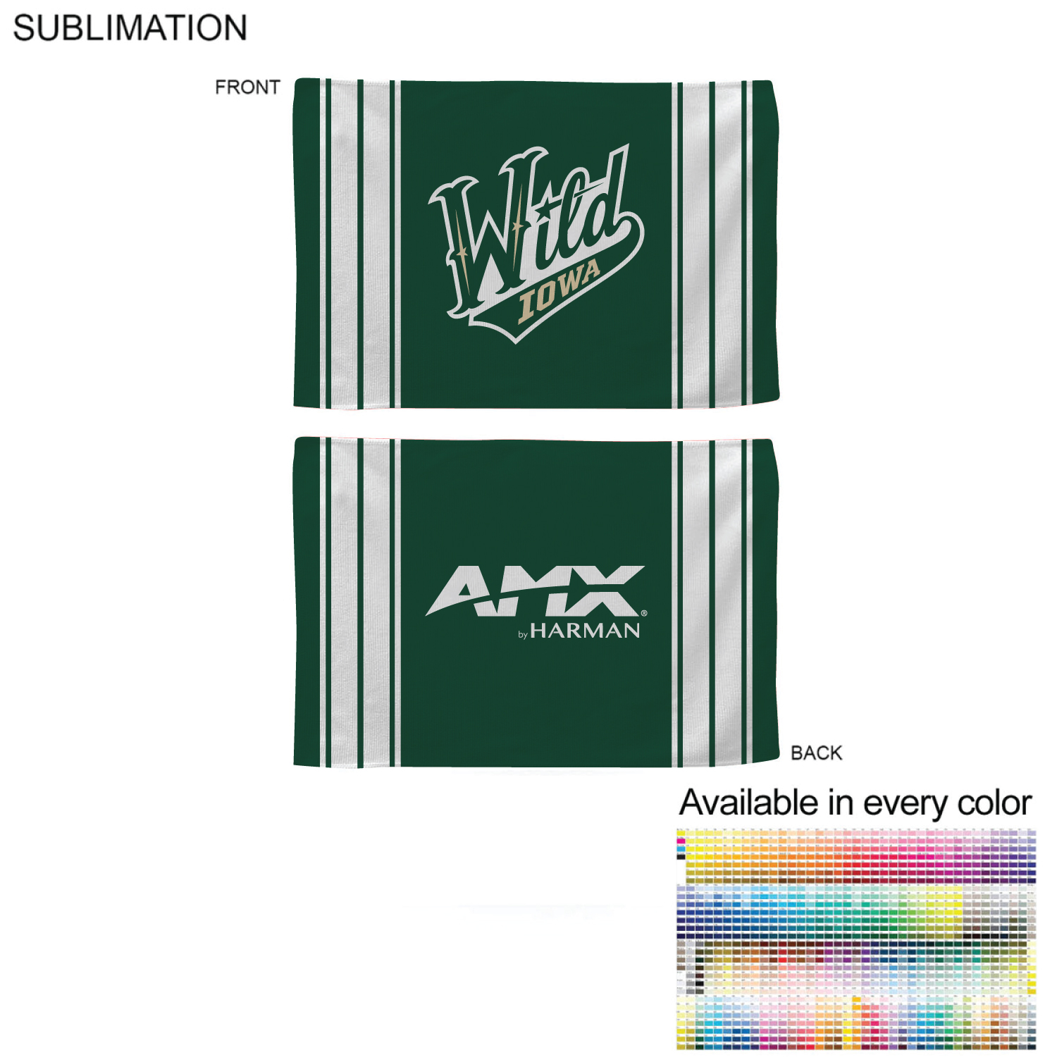 Colored Sublimated Rally, Skate Towels with Jersey stripes, 12x18, Sublimated Edge to Edge 2 sides 8