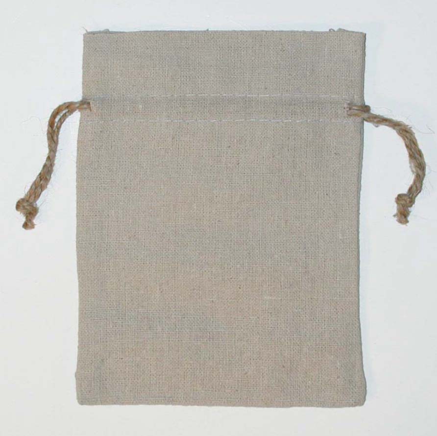 REBEL Rough 100% Natural Cotton Drawstring Bag w hemp drawstring 3x4" (LINEN TEXTURE) 5