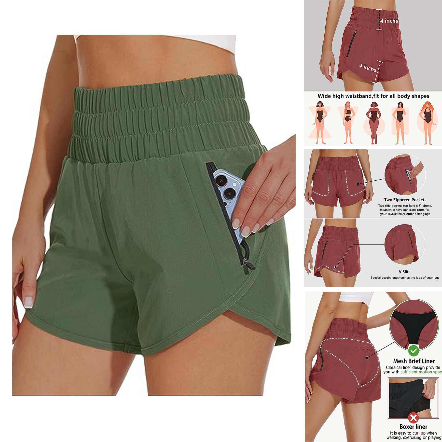 4" Athletic Shorts  Women Running Athletic High Waisted Quick Dry Shorts