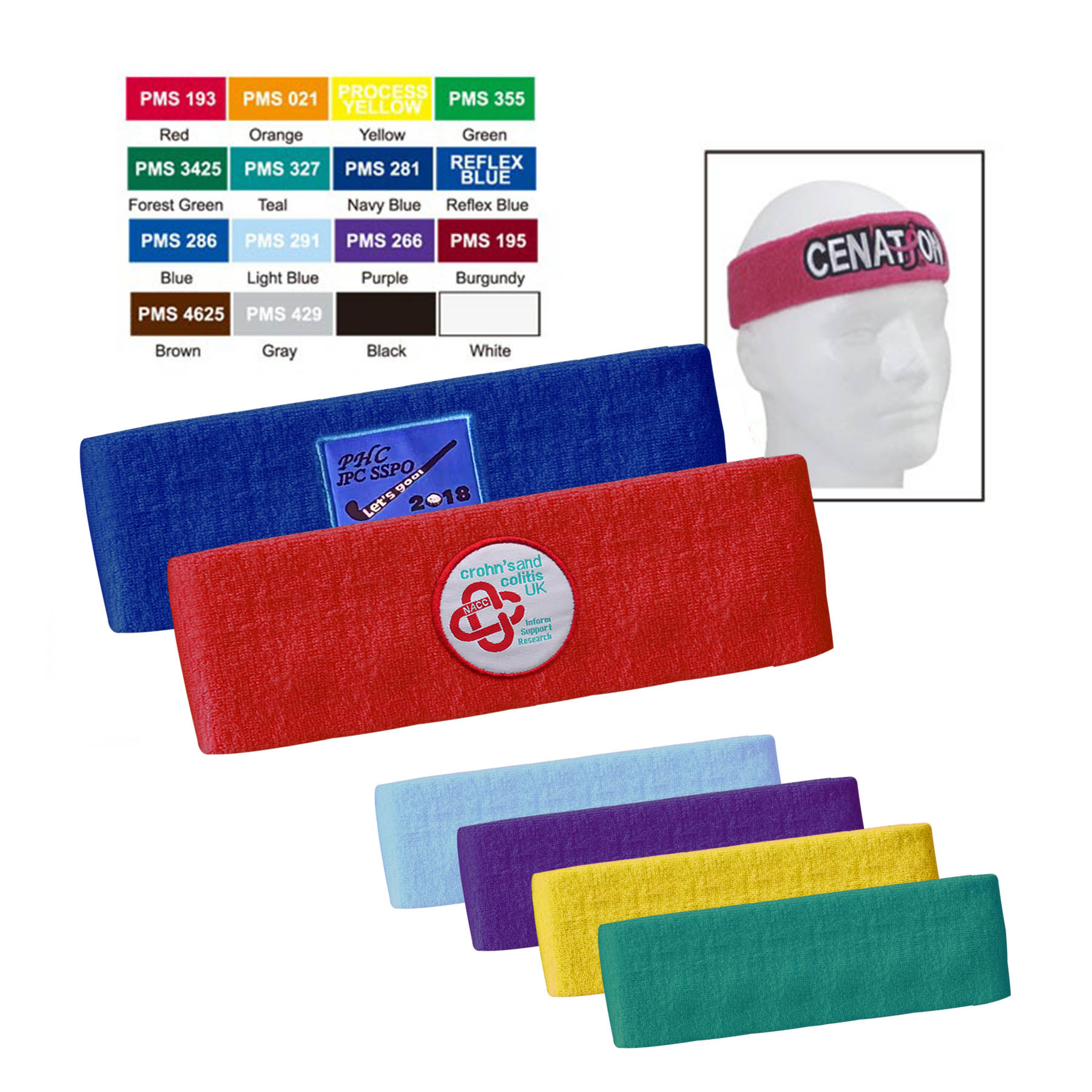 Free Shipping Soft cotton/polyester Terry Cloth Sport Headband ( Sewn Applique ) 15