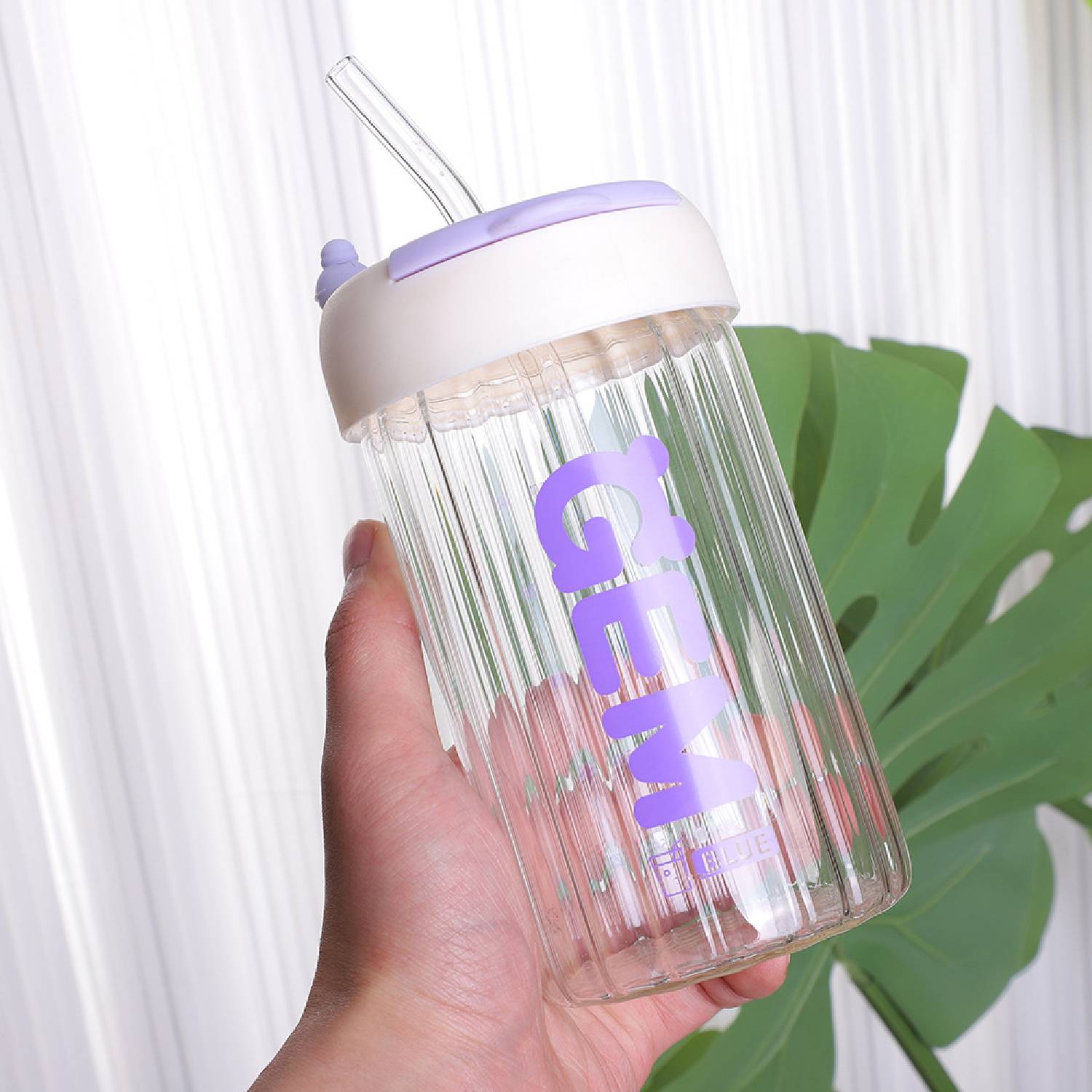 Stylish minimalist straw cup glass with sealable lid 9
