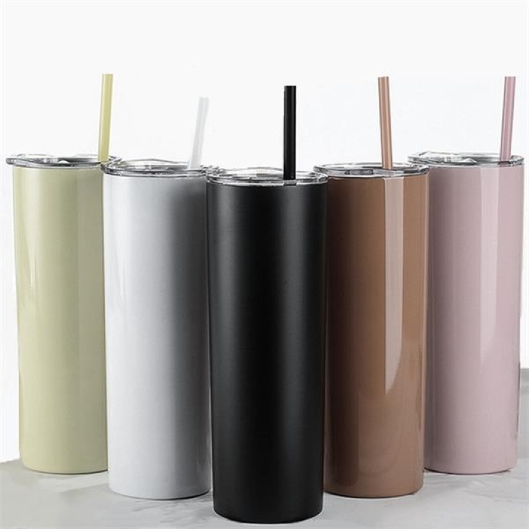 20oz Stainless Steel Straight Slimming Cup With straw 3