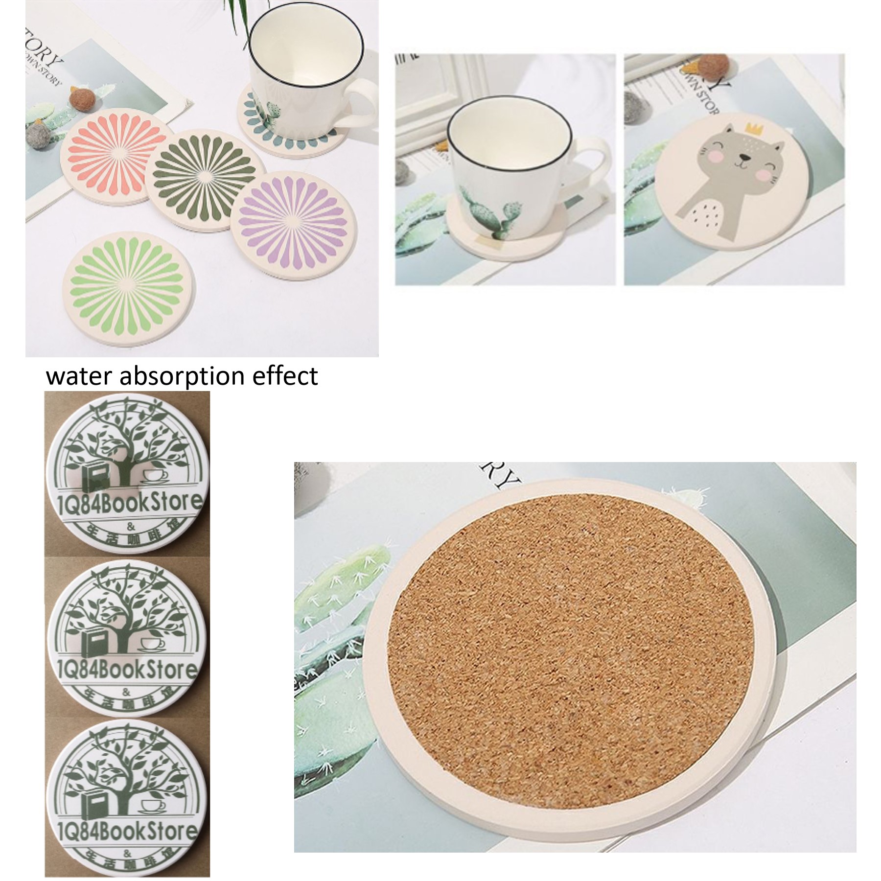Round Absorbent Coaster With Cork Back 2