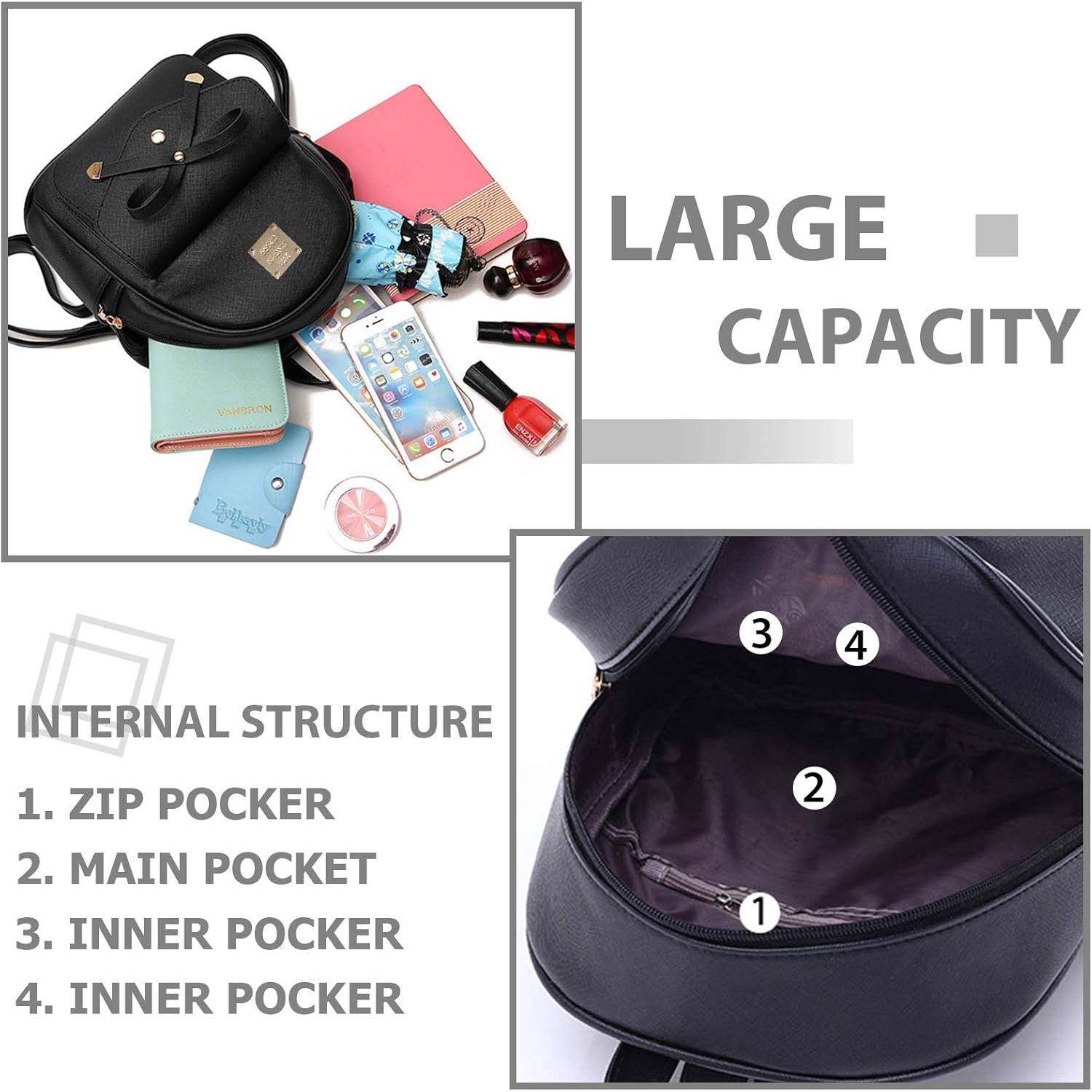 3 Pcs PU Leather Girls Bowknot Backpack Set 4