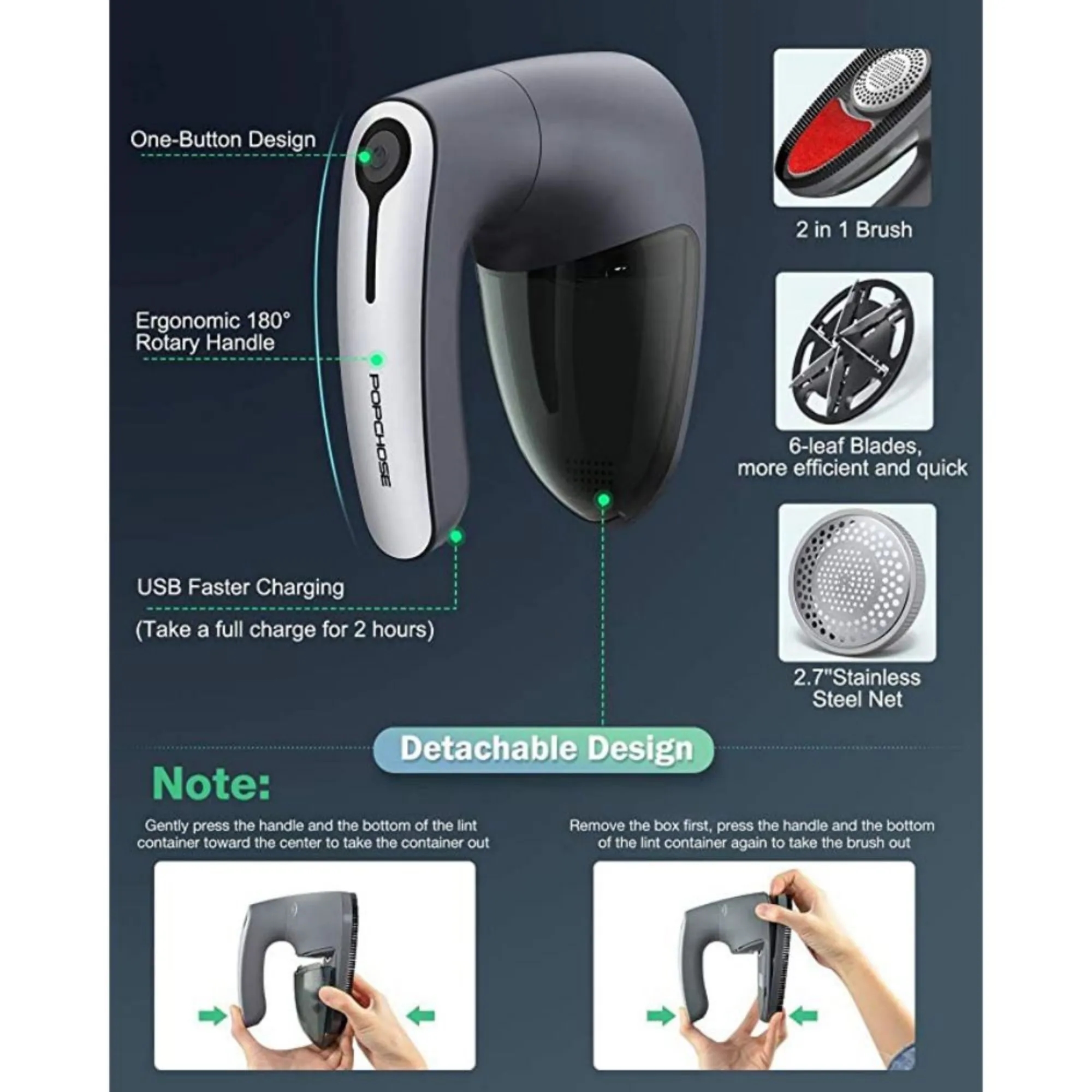 Rechargeable Lint Remover With 6-Blades 2