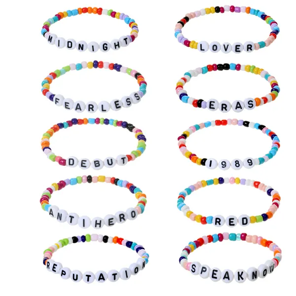 PMMA color mixing handmade beaded letter elastic bracelet 1