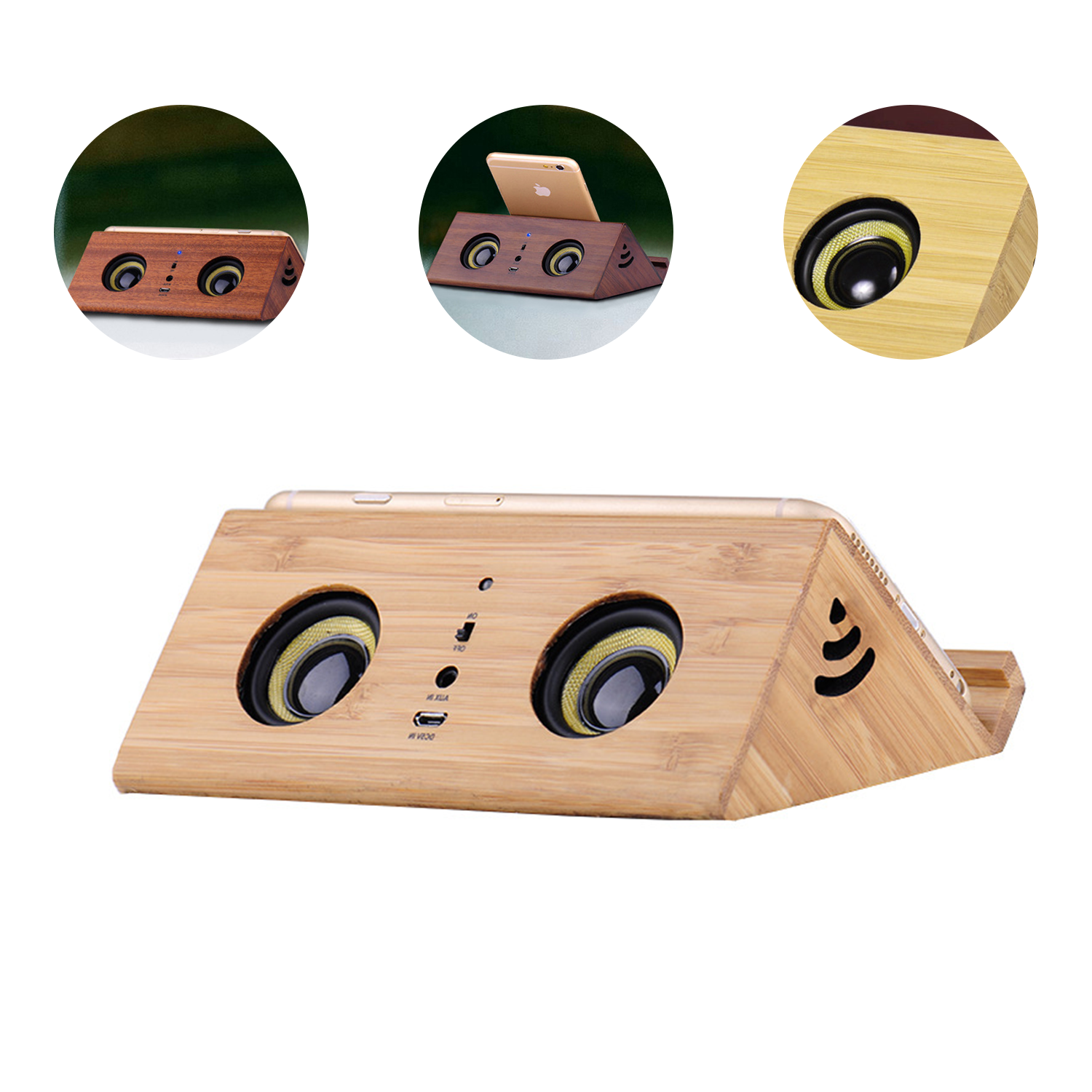Creative Solid Wood Speaker Wireless Phone Stand 5