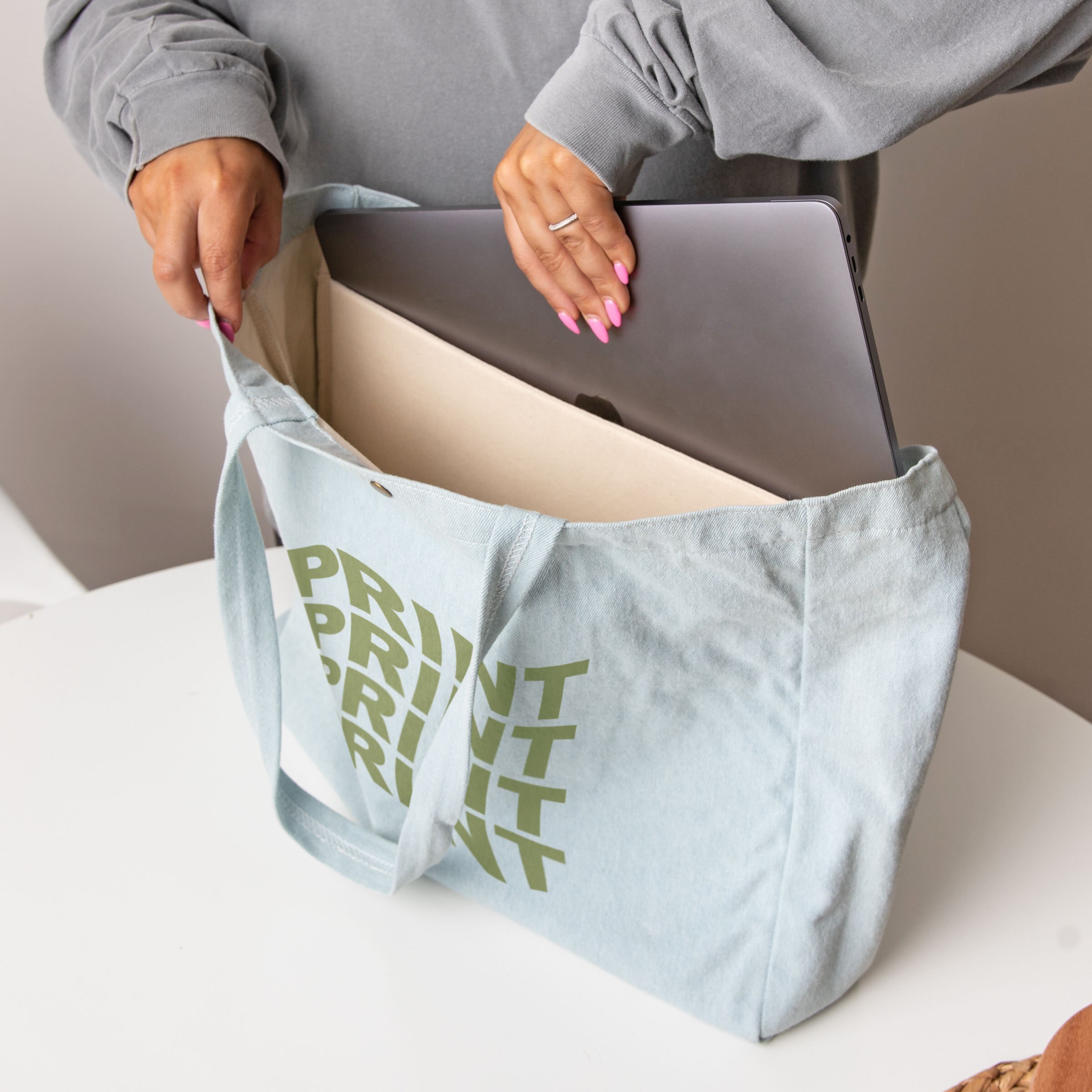 OPEN LAPTOP TOTE - DENIM