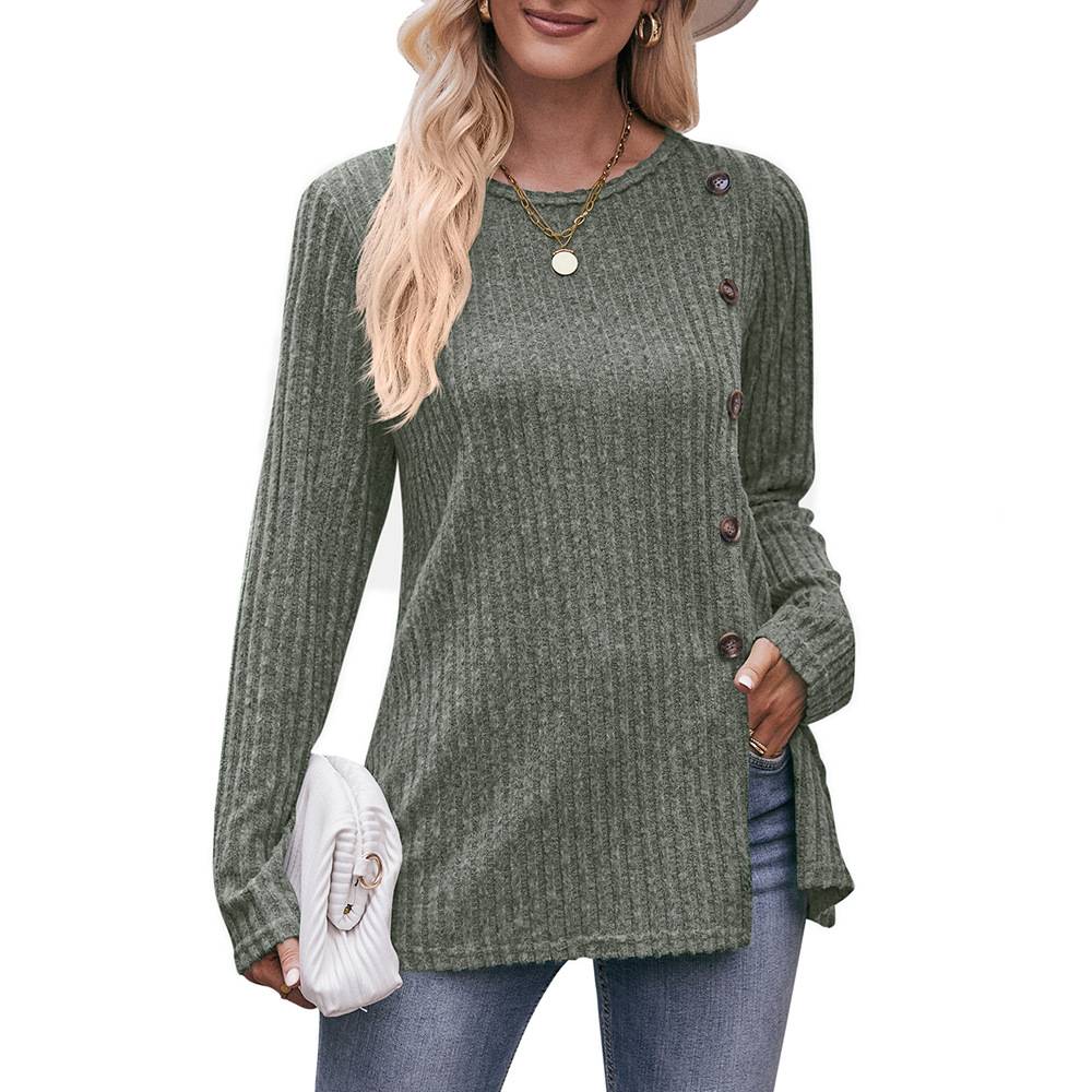 Women's solid color slit button T-shirt 12