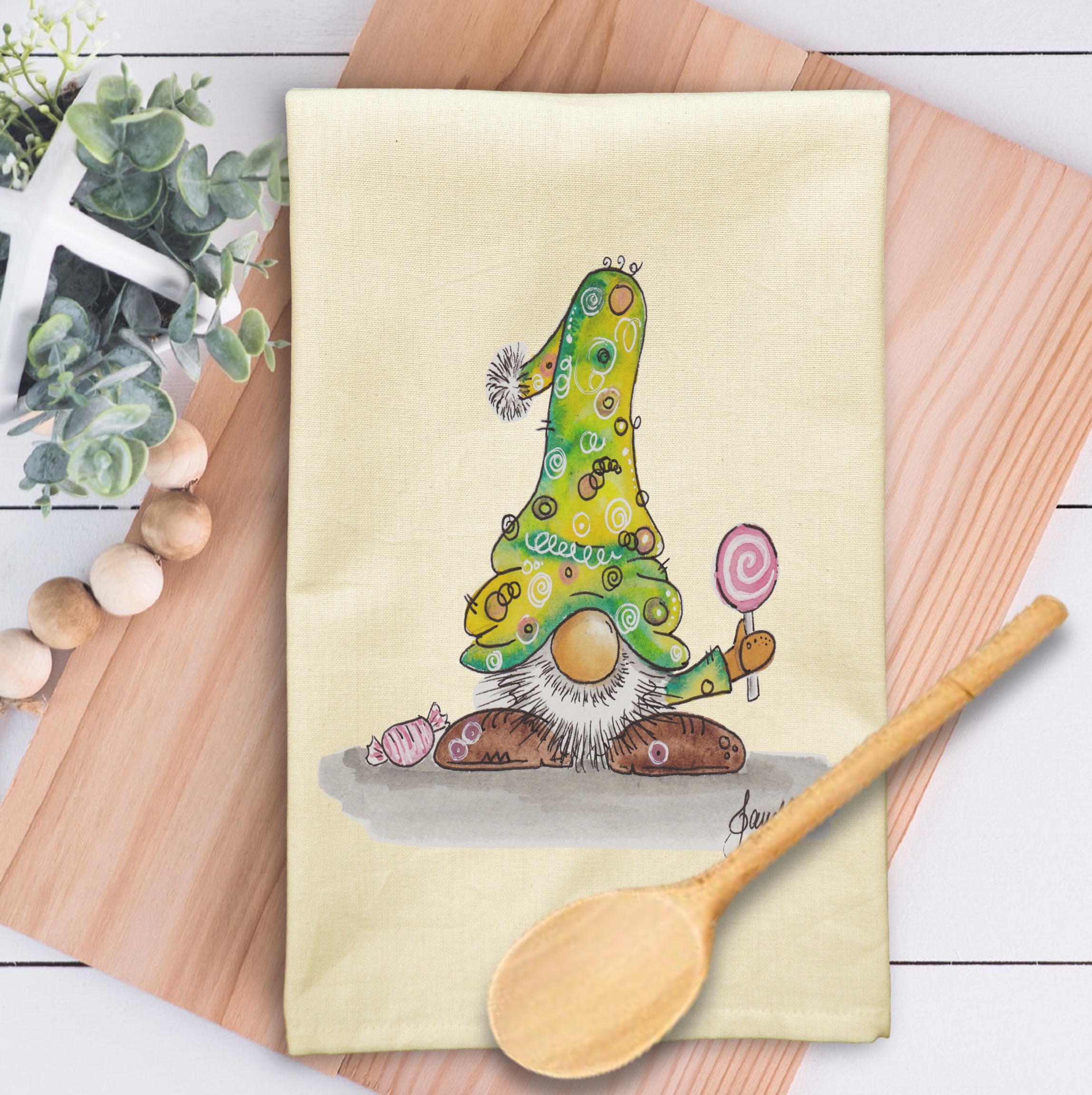 Cream Solid Plain Weave Kitchen Towel with Custom Print 3