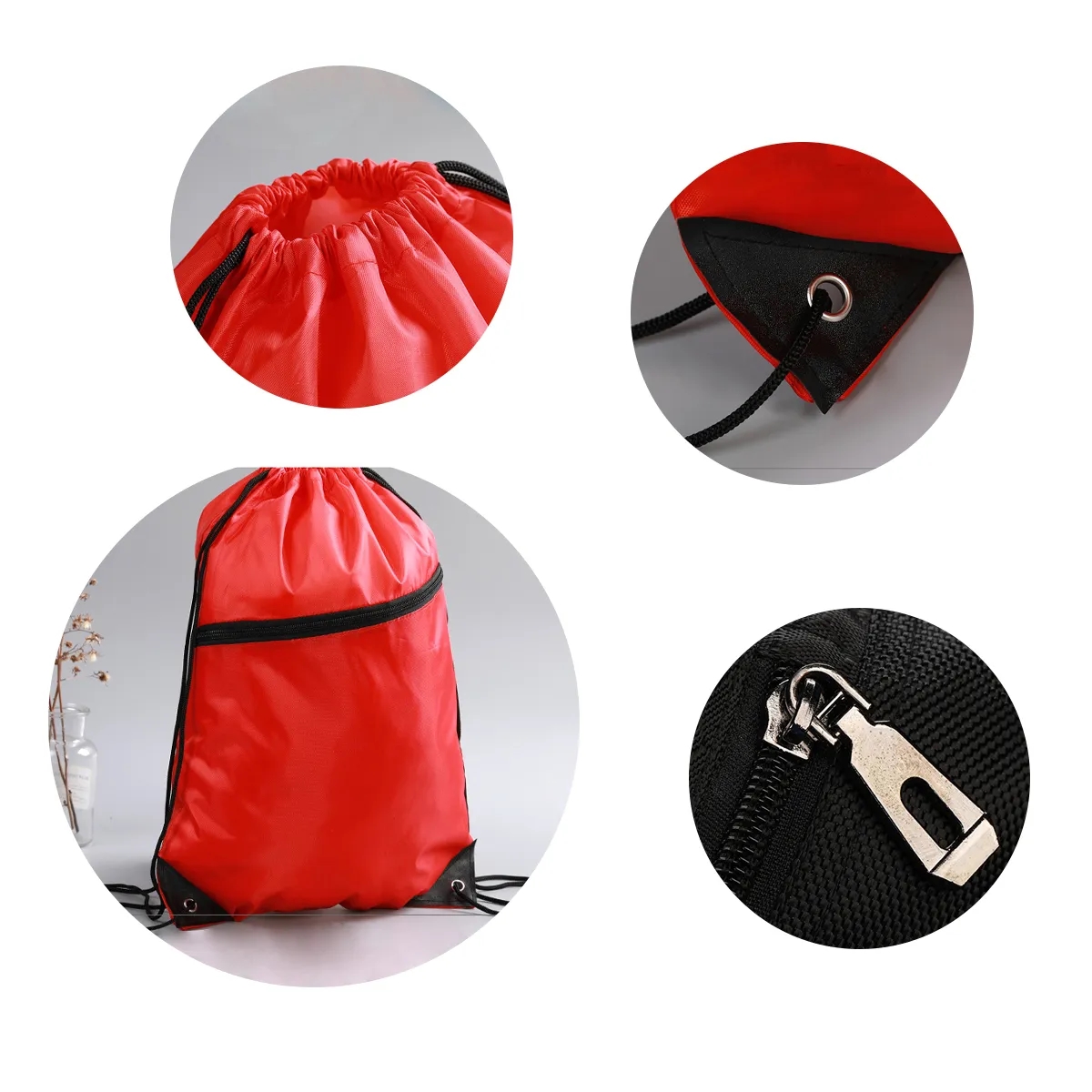 Polyester Drawstring Backpack With Zipper Pocket 3