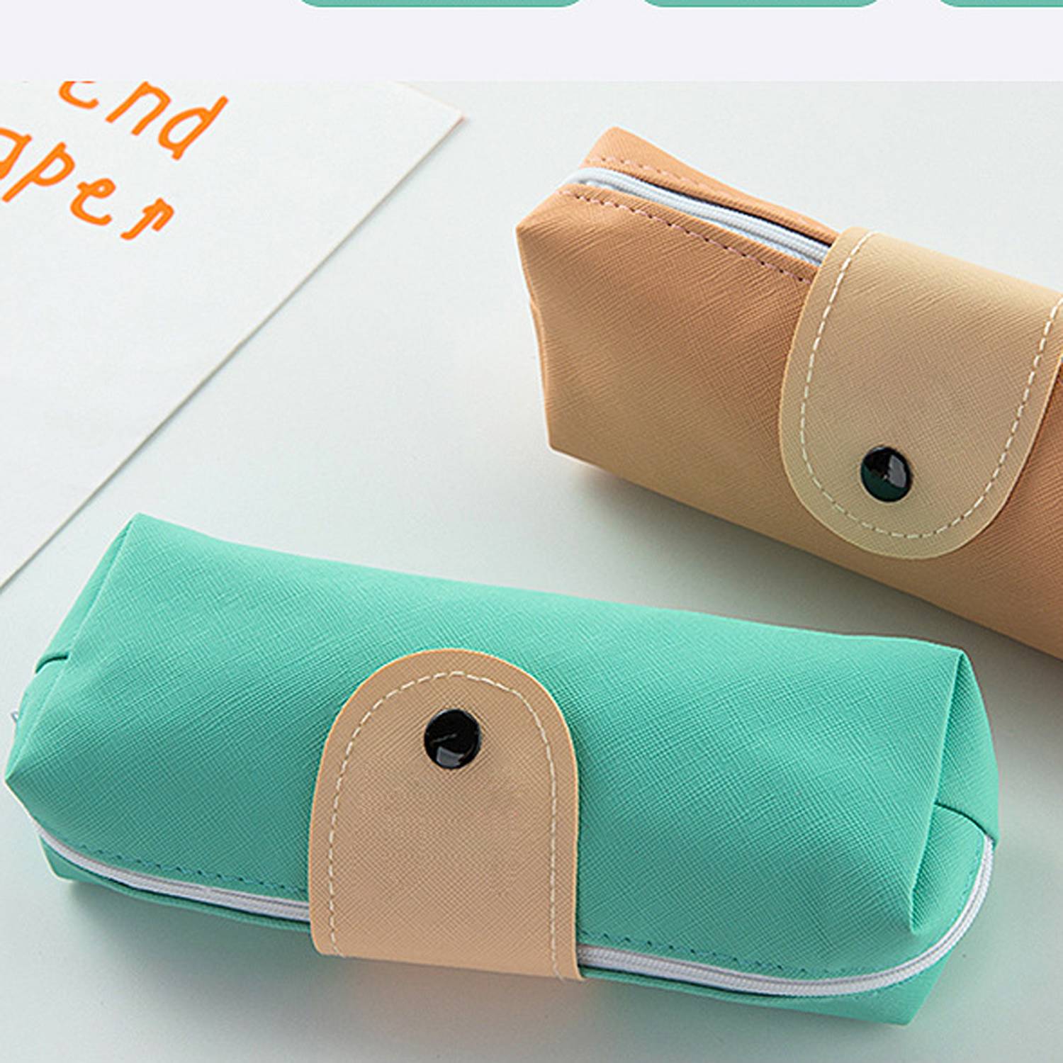 Simple button PU large capacity student stationery bag 3