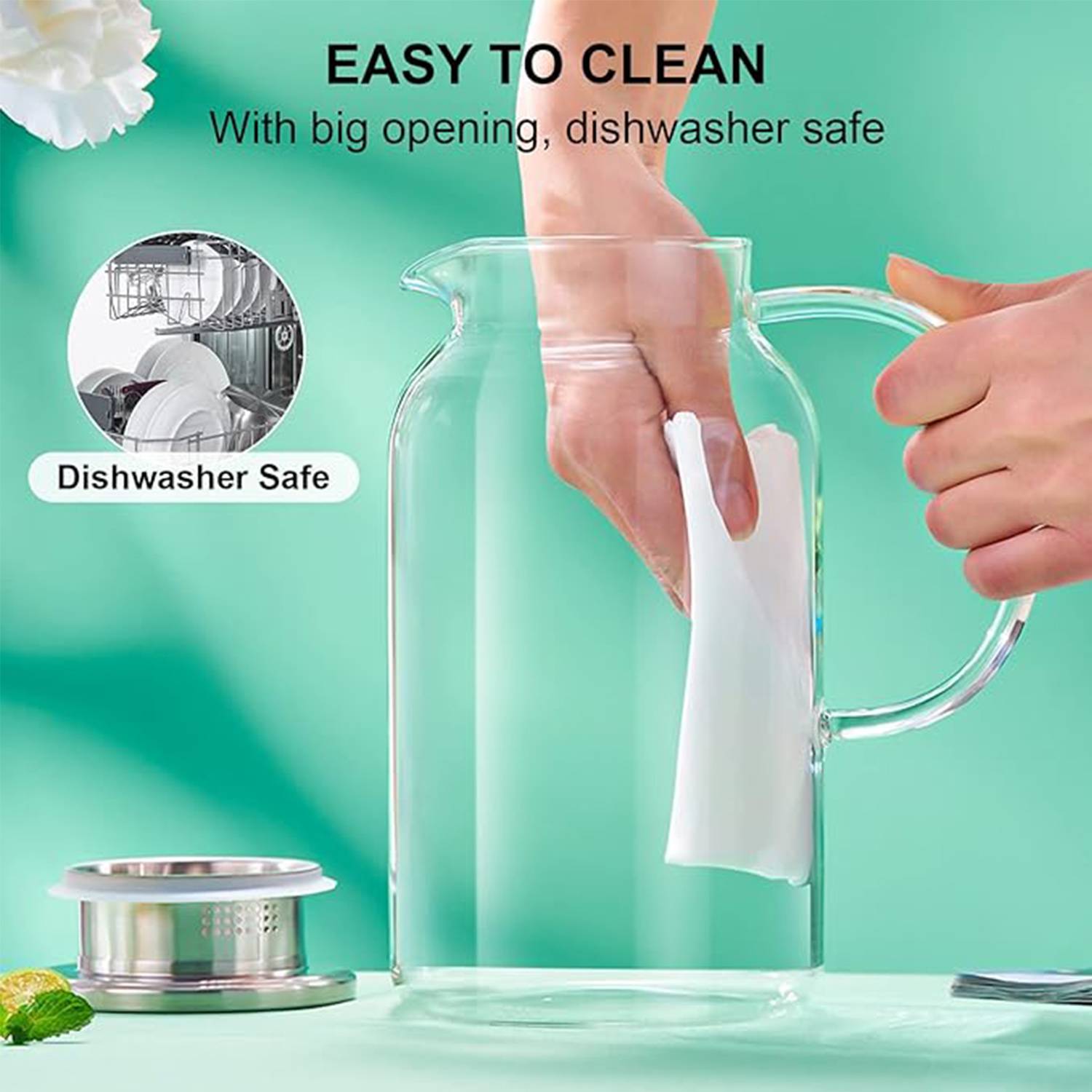 67oz Heat Resistant Glass Pitcher W/ Lid 4