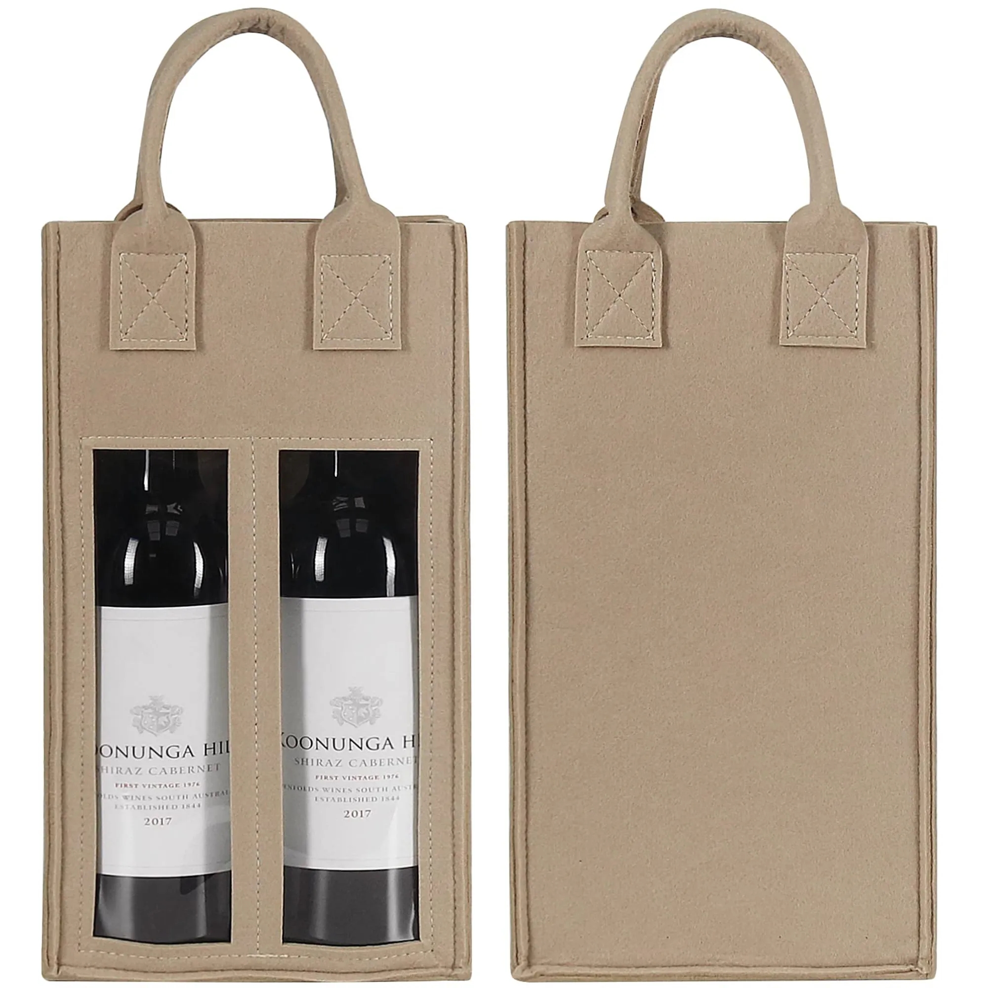 Felt Double Wine Bag with Window Reusable Tote Custom Logo 1