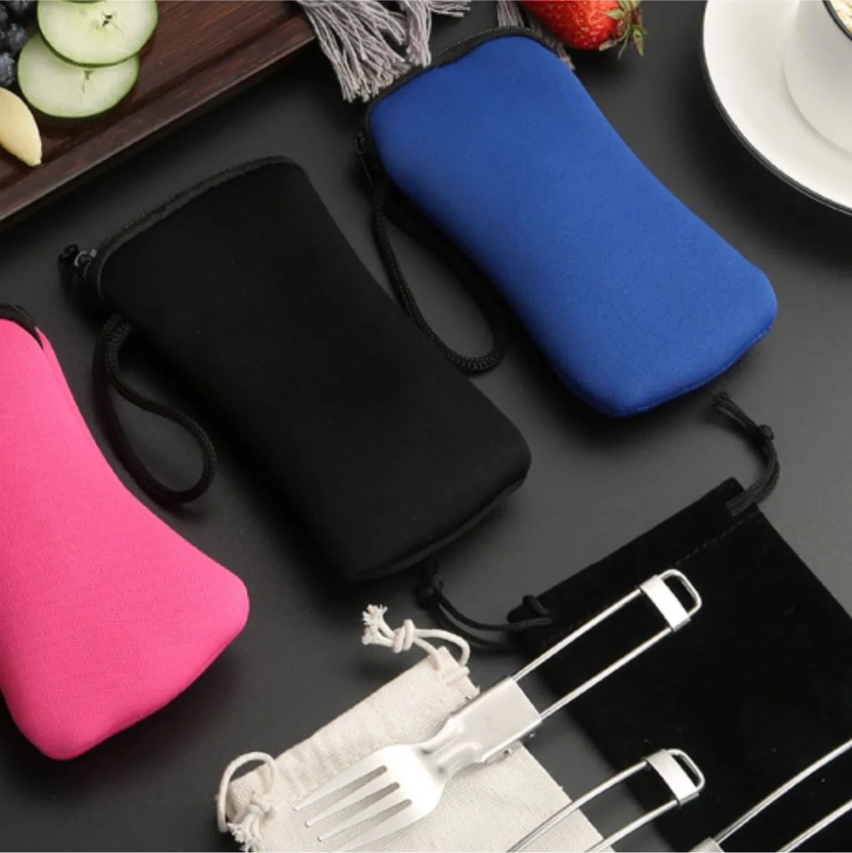 3-Piece Folding Camping Cutlery Utensil Set With Pouch 5