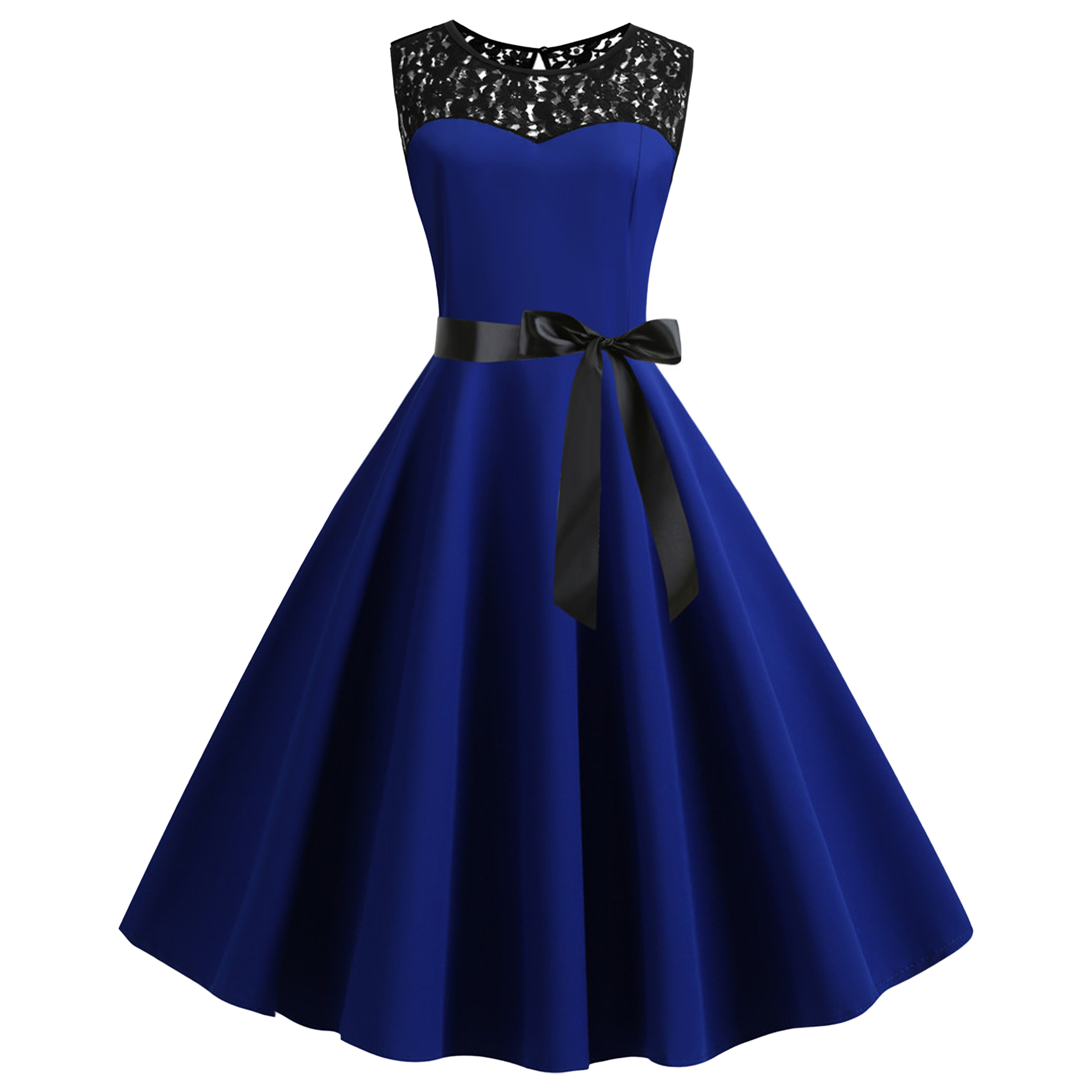 Polyester Retro Sleeveless Lace Patchwork Dress 3