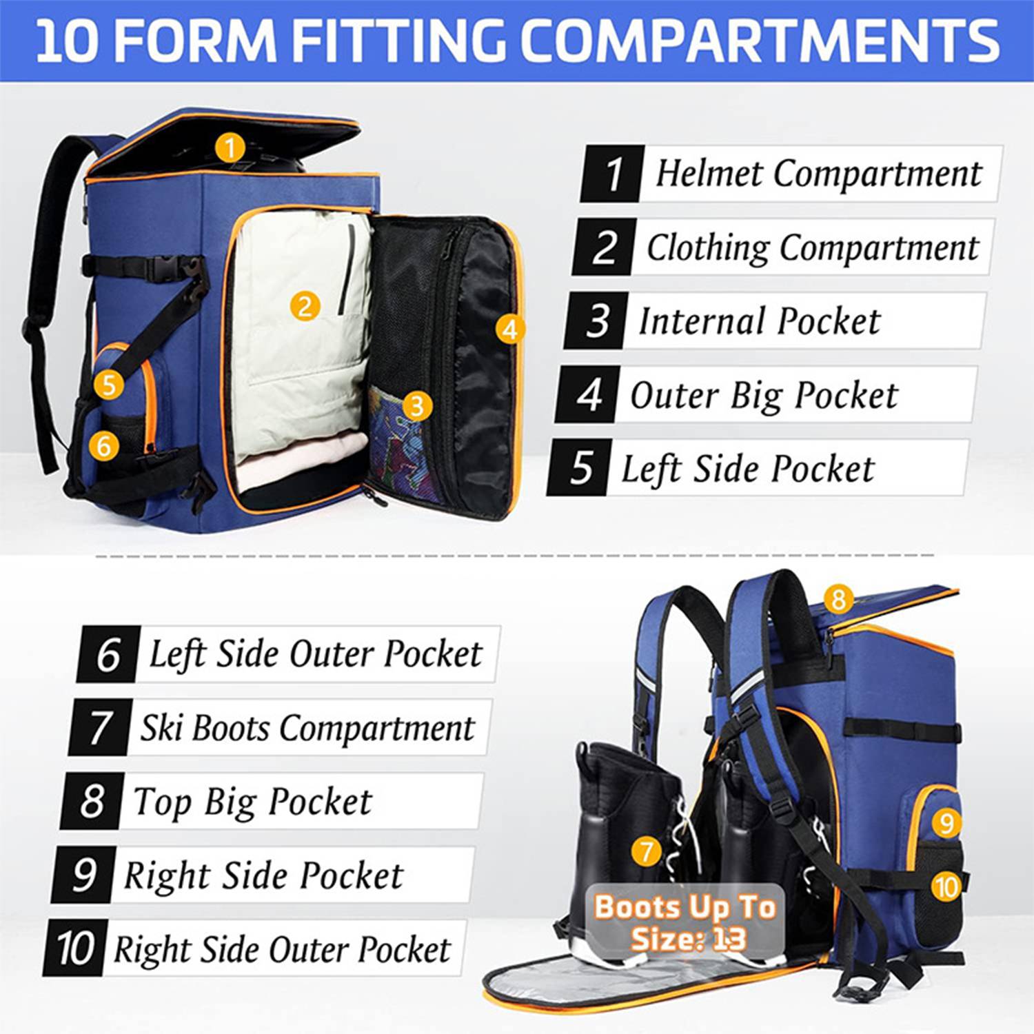 Large Capacity Waterproof Ski Boot Bag Backpack 3