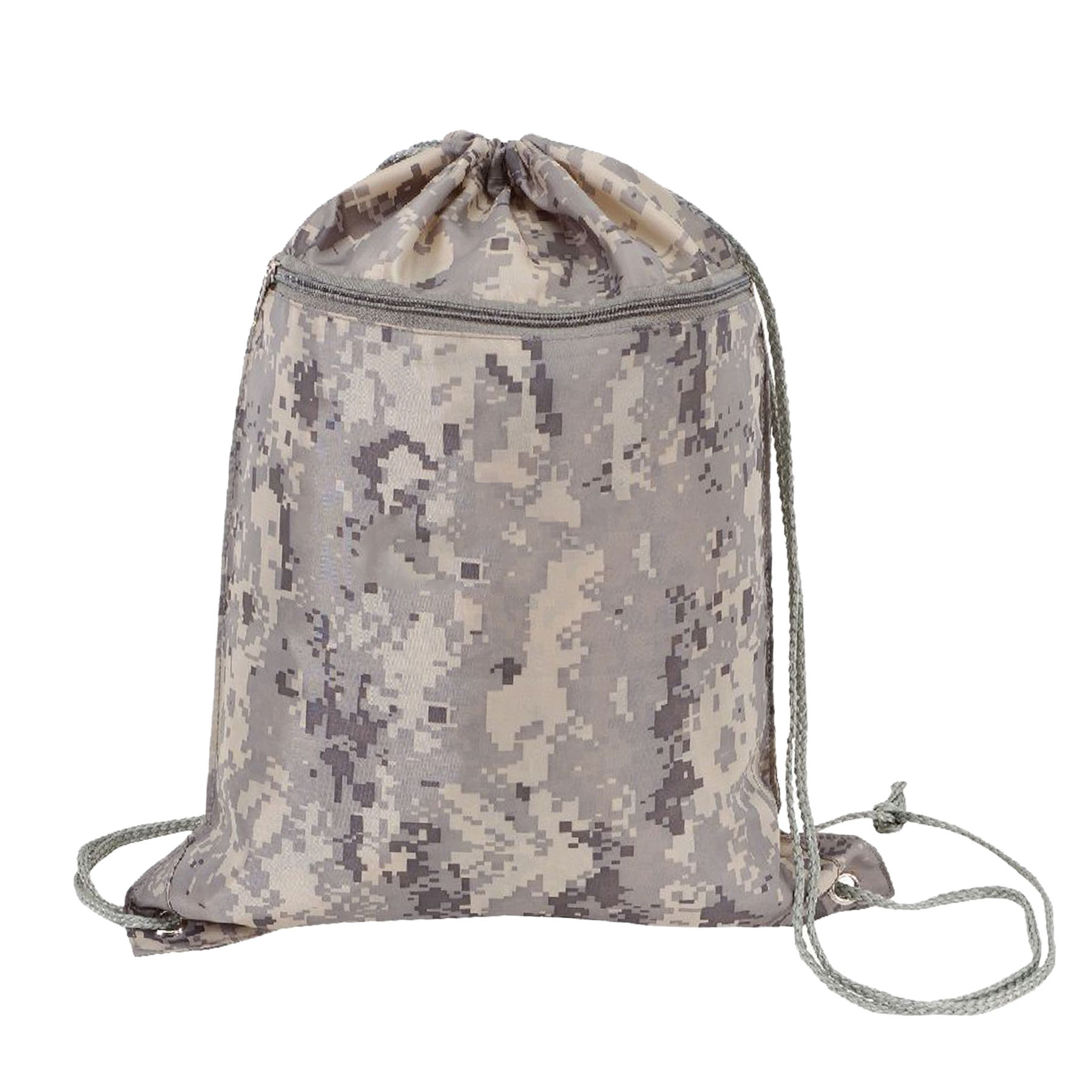 Digital Camo Zippered Pocket Drawstring Backpack 2
