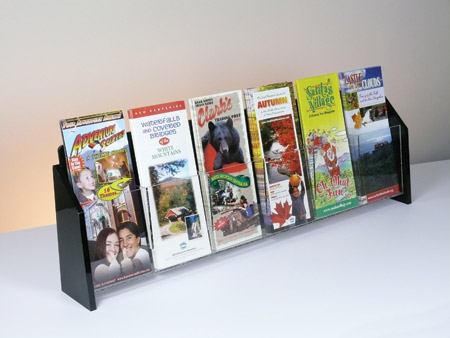 Countertop Brochure Holder Clear w/Black Ends 1-tier 6 pockets