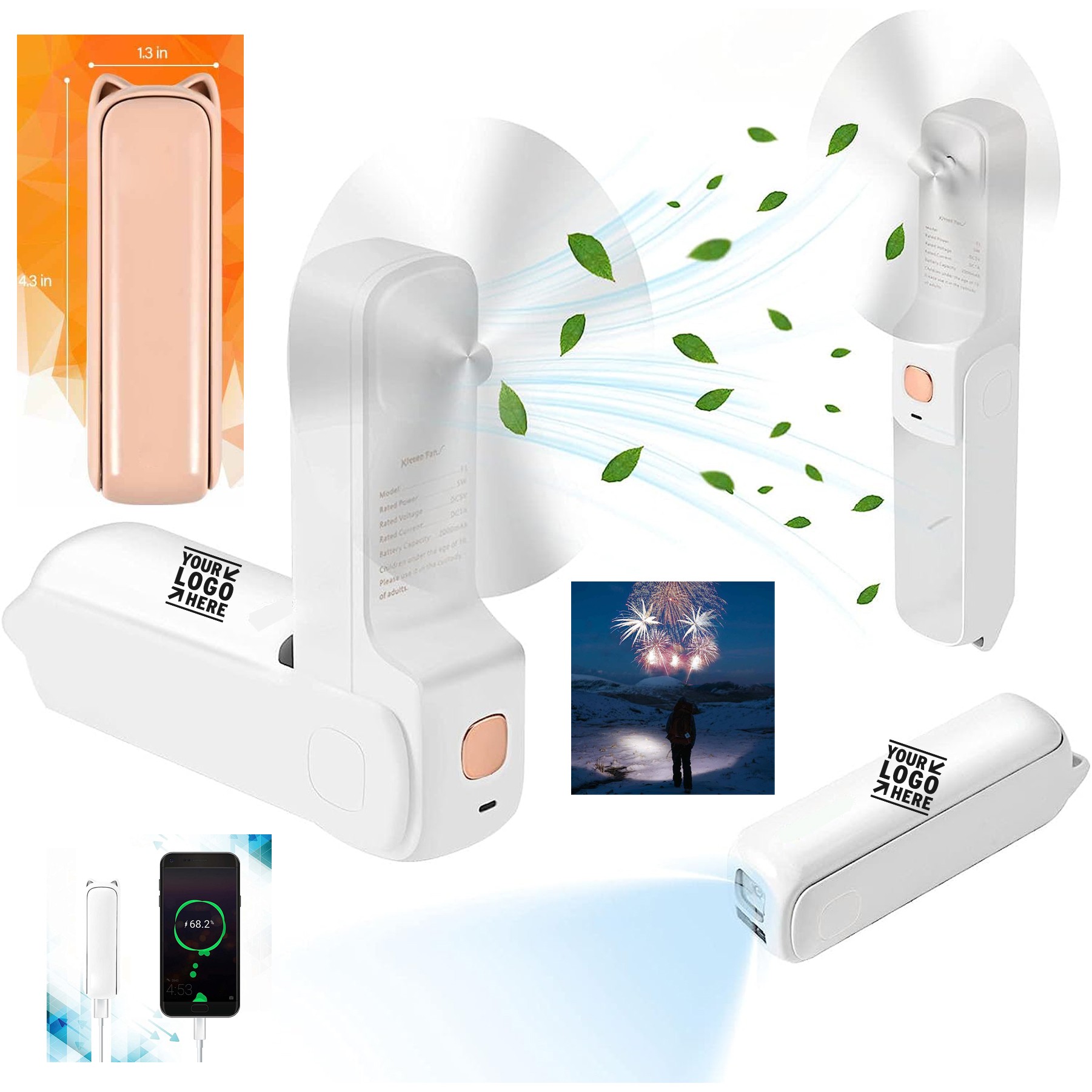 3 IN 1 Portable Personal Fan with Power Bank and Flashlight 2
