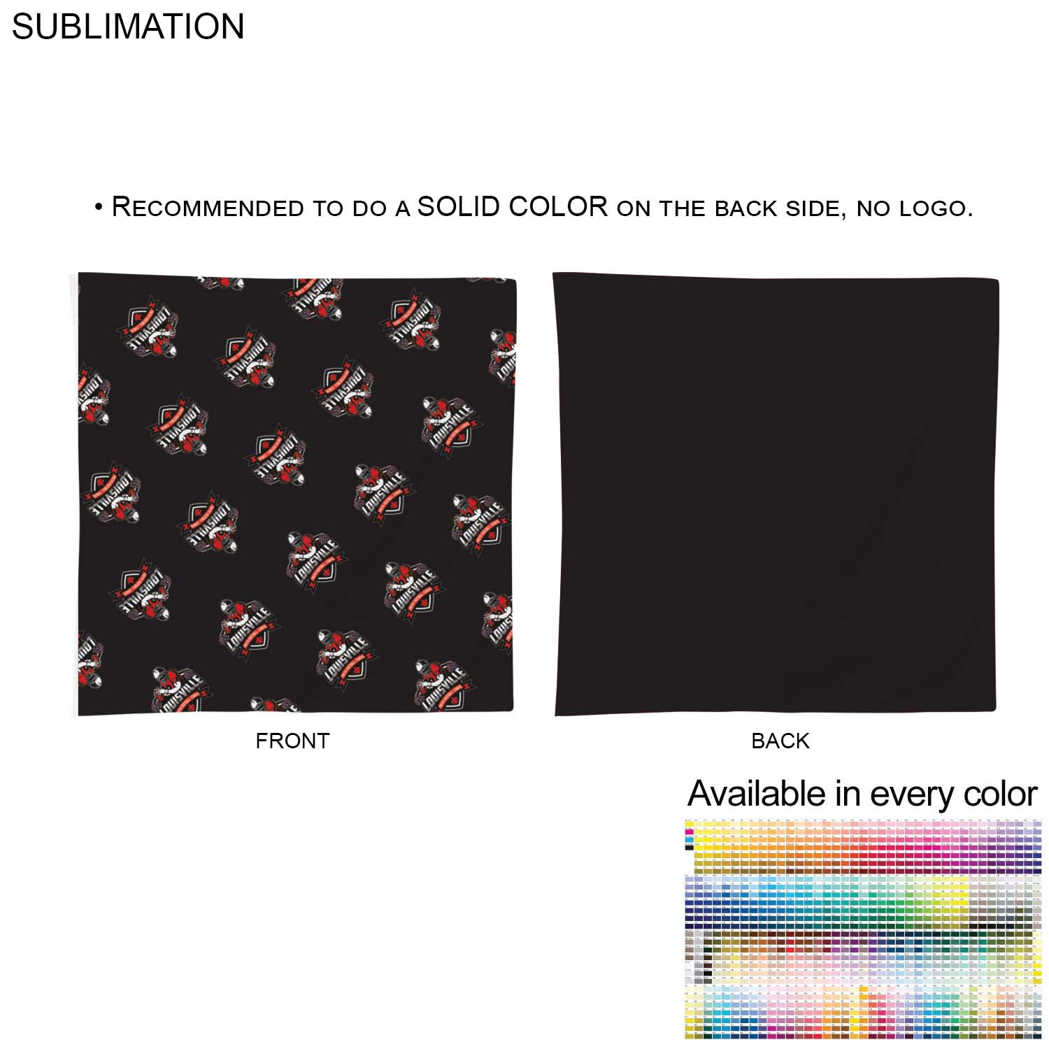 Colored Sublimated Bandana, 22x22, Sublimated Edge to Edge 2 sides 5