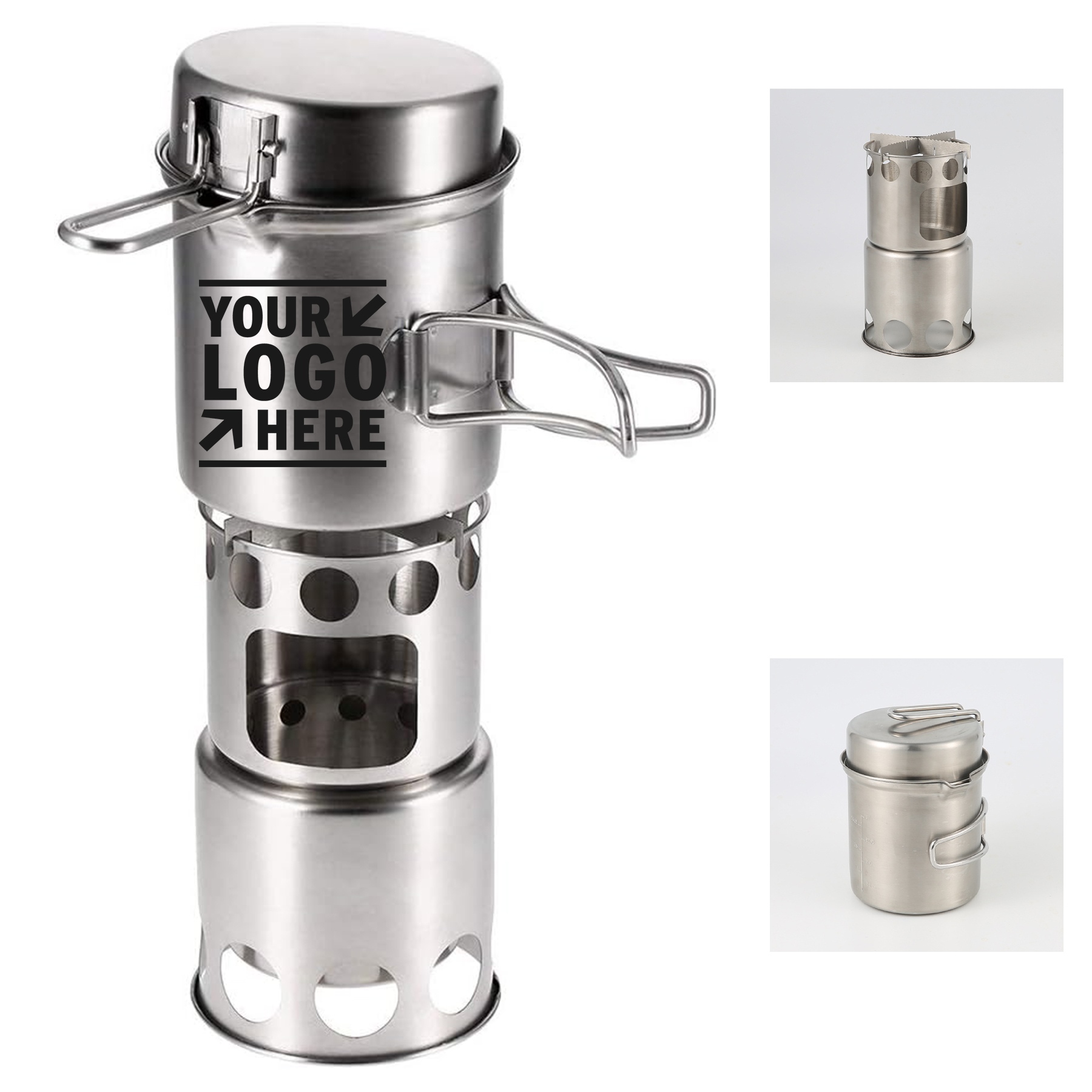 Stainless Steel Camping Equipment Portable Outdoor 2Pcs Cooking Pots Pans Cookware Set 2