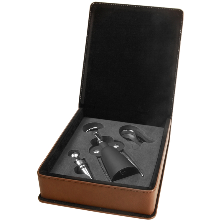 Leatherette Three-piece Wine Set - Dark Brown 2