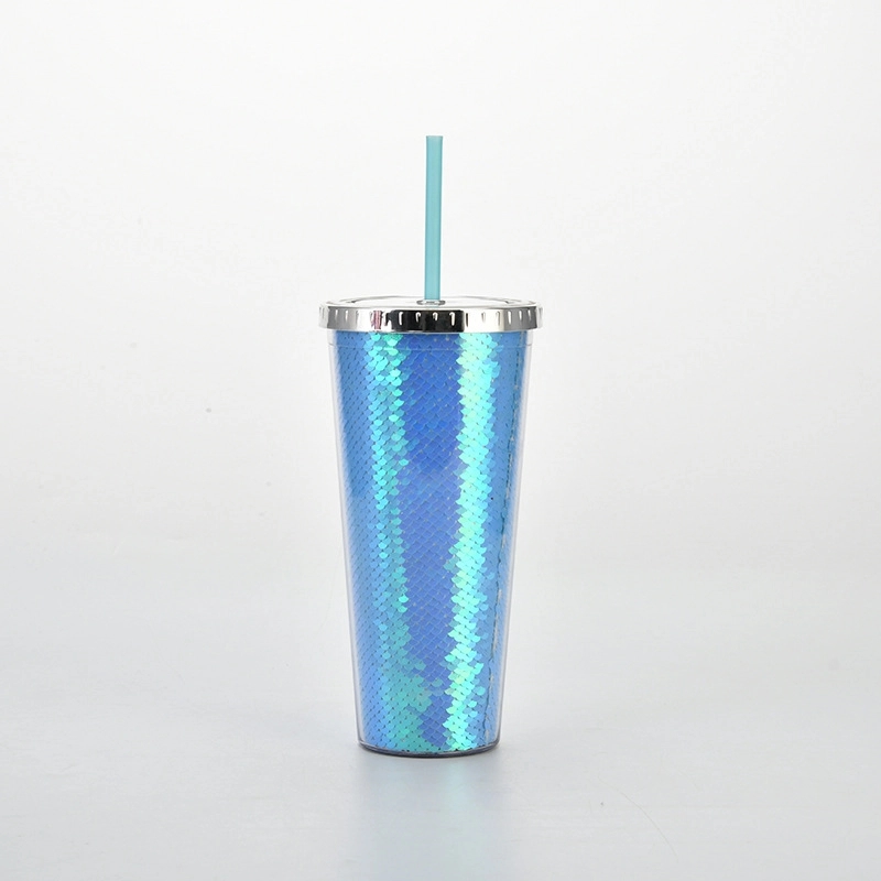 Custom Transparent AS Plastic Sequin Straw Tumbler 6