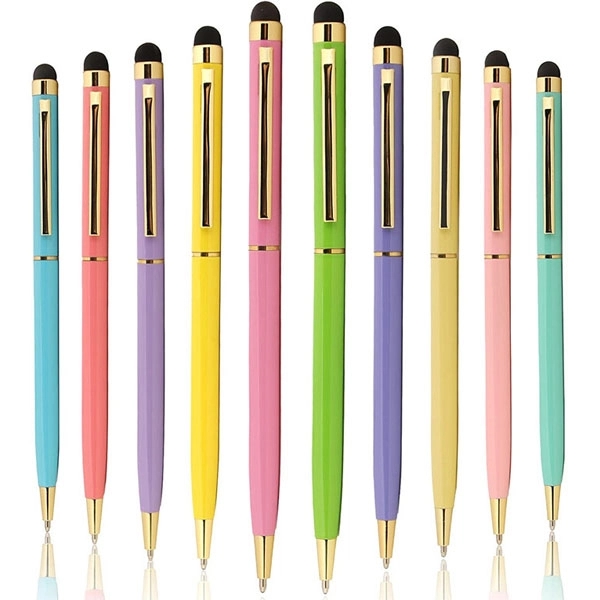 Gold Trim Slim Metal Twist Ballpoint Stylus Pen 5
