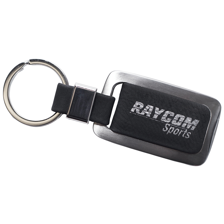 Silver and Black Leatherette Key Chain