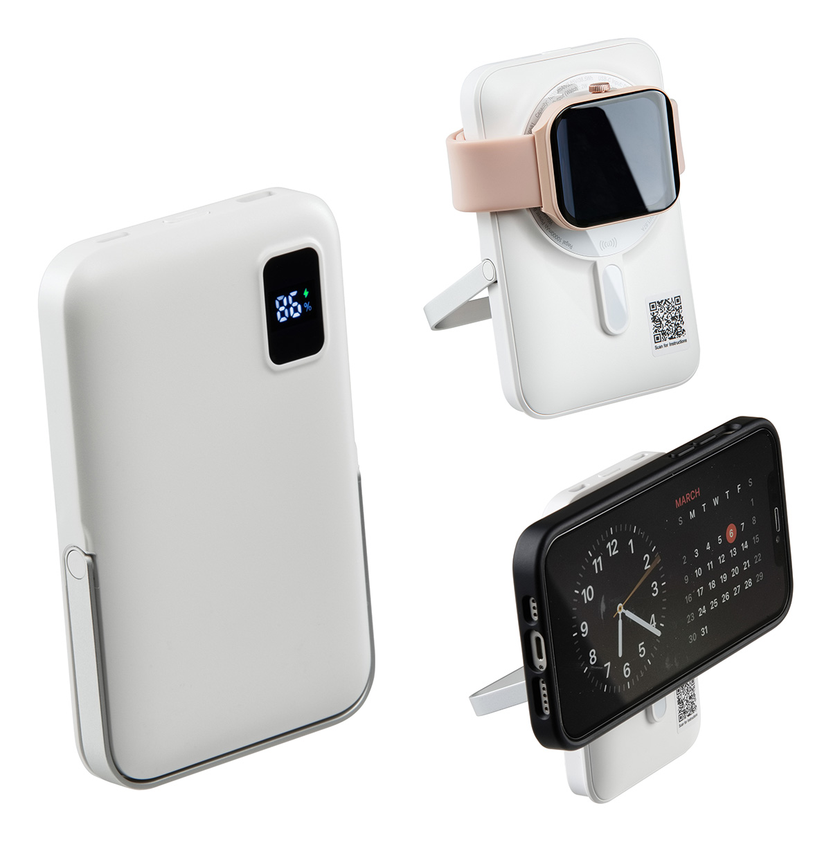 Regal 10000mAh 20W PD Power Bank w/15W Magnetic Wireless Charger, Watch Charger & Phone Stand 25