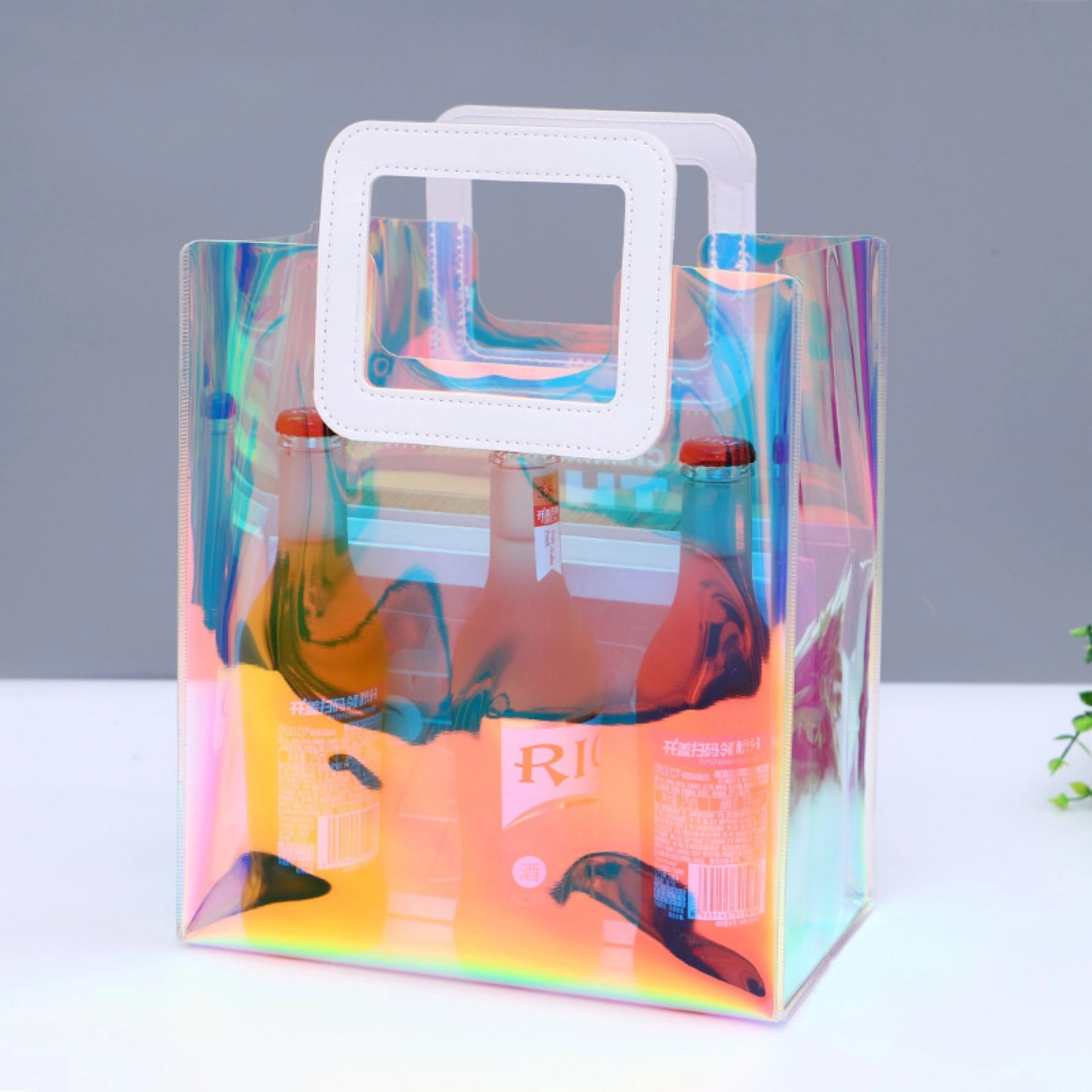 Clear Iridescent Bag Holographic Pvc With Leather Handle 4