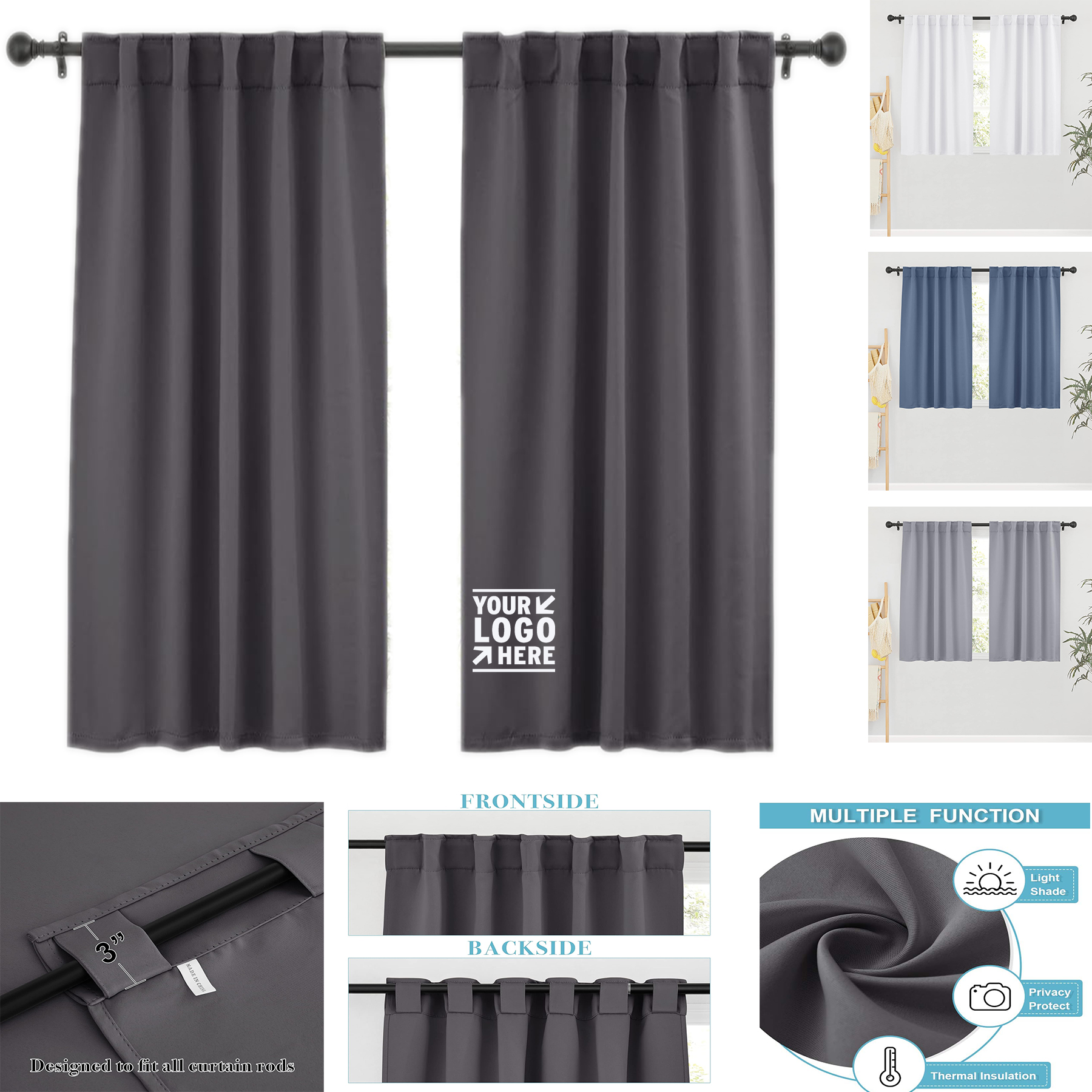 Thermal Insulated Window Drapes Bedroom Kitchen Dining Sunlight Block Blinds Blackout Curtains