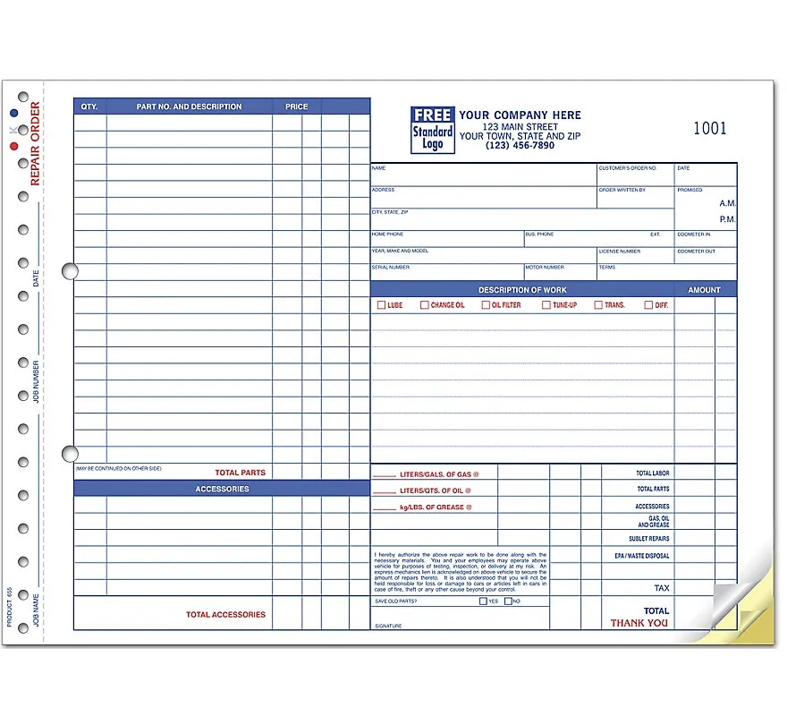 Repair Orders, Garage, Carbonless 1