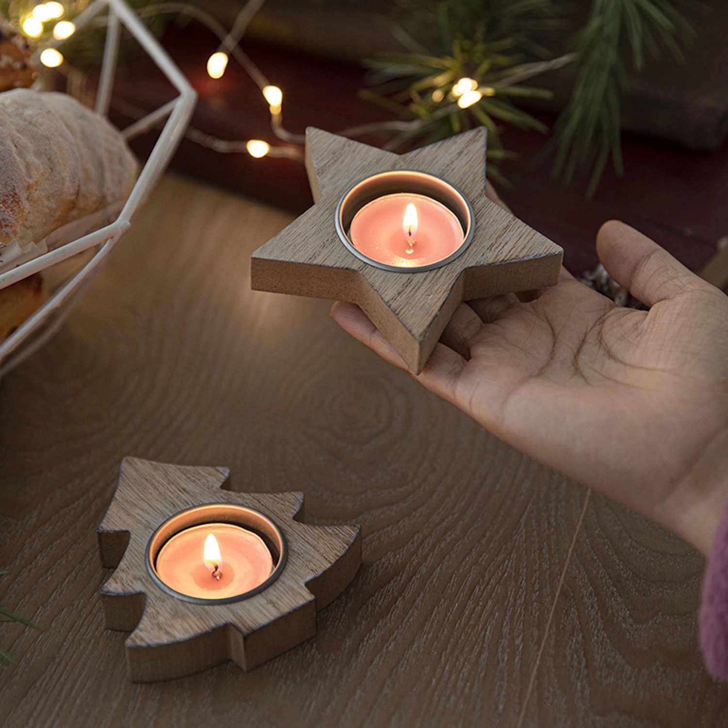 Christmas Wooden Snowflake Candlestick 2