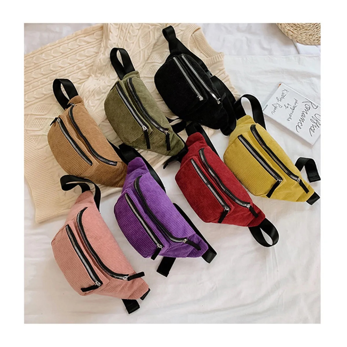 Corduroy Adjustable Strap Waist Bag for Travel Sports 5