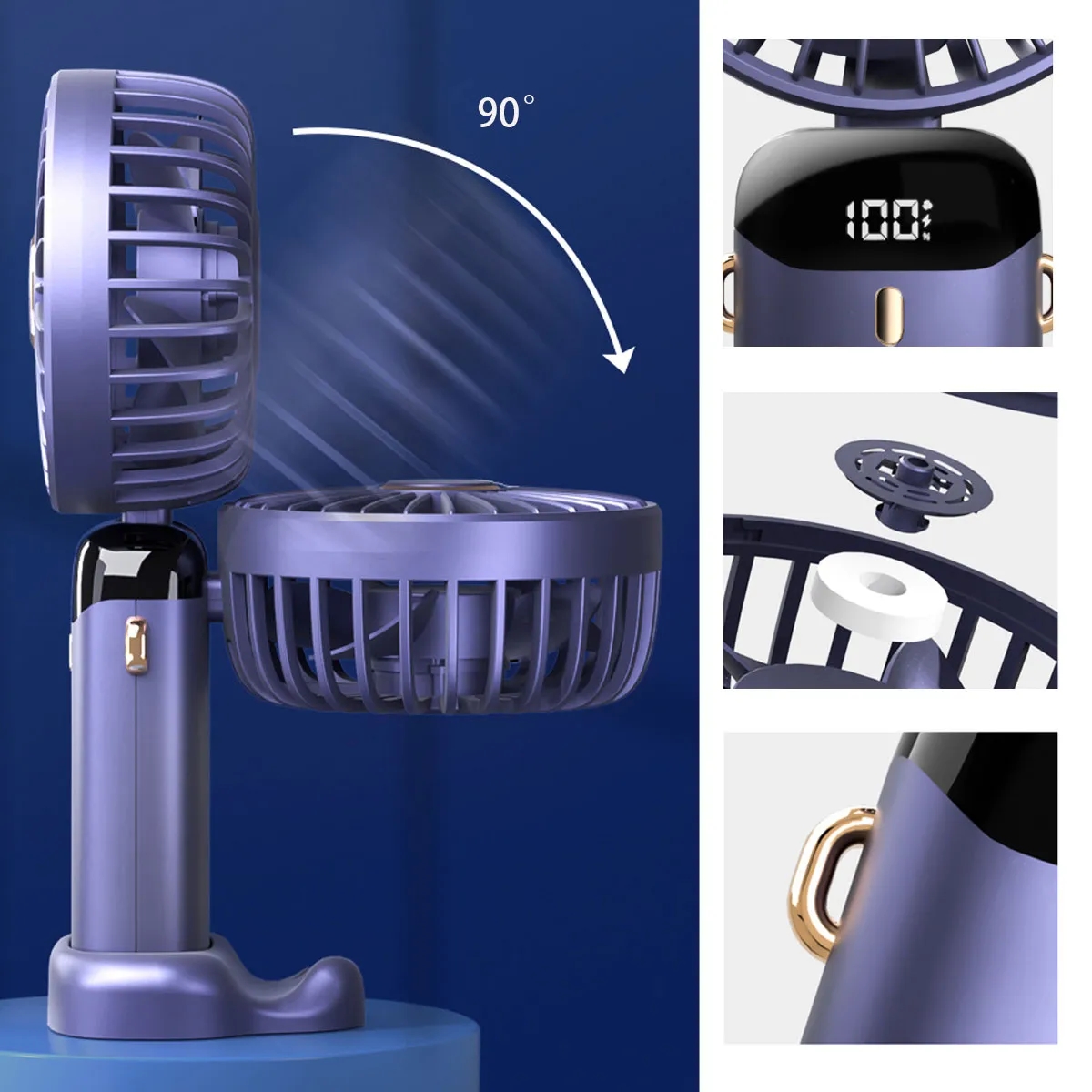 USB Rechargeable with LED Display Portable Handheld Fan 3