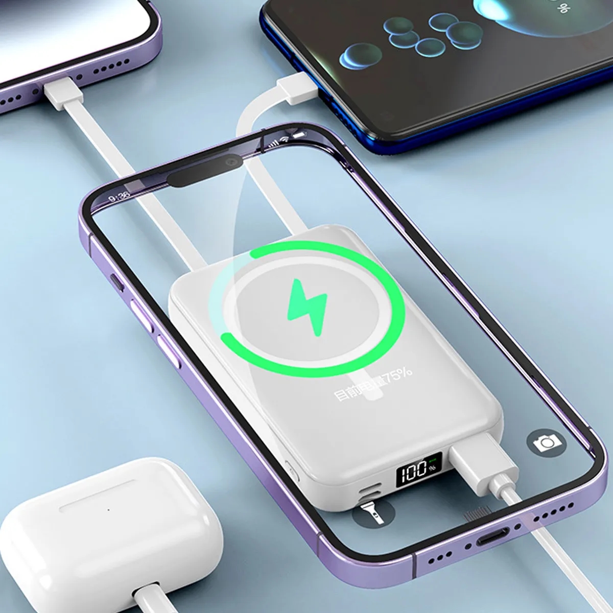 Slim Power Bank with Integrated Charging Cables 7