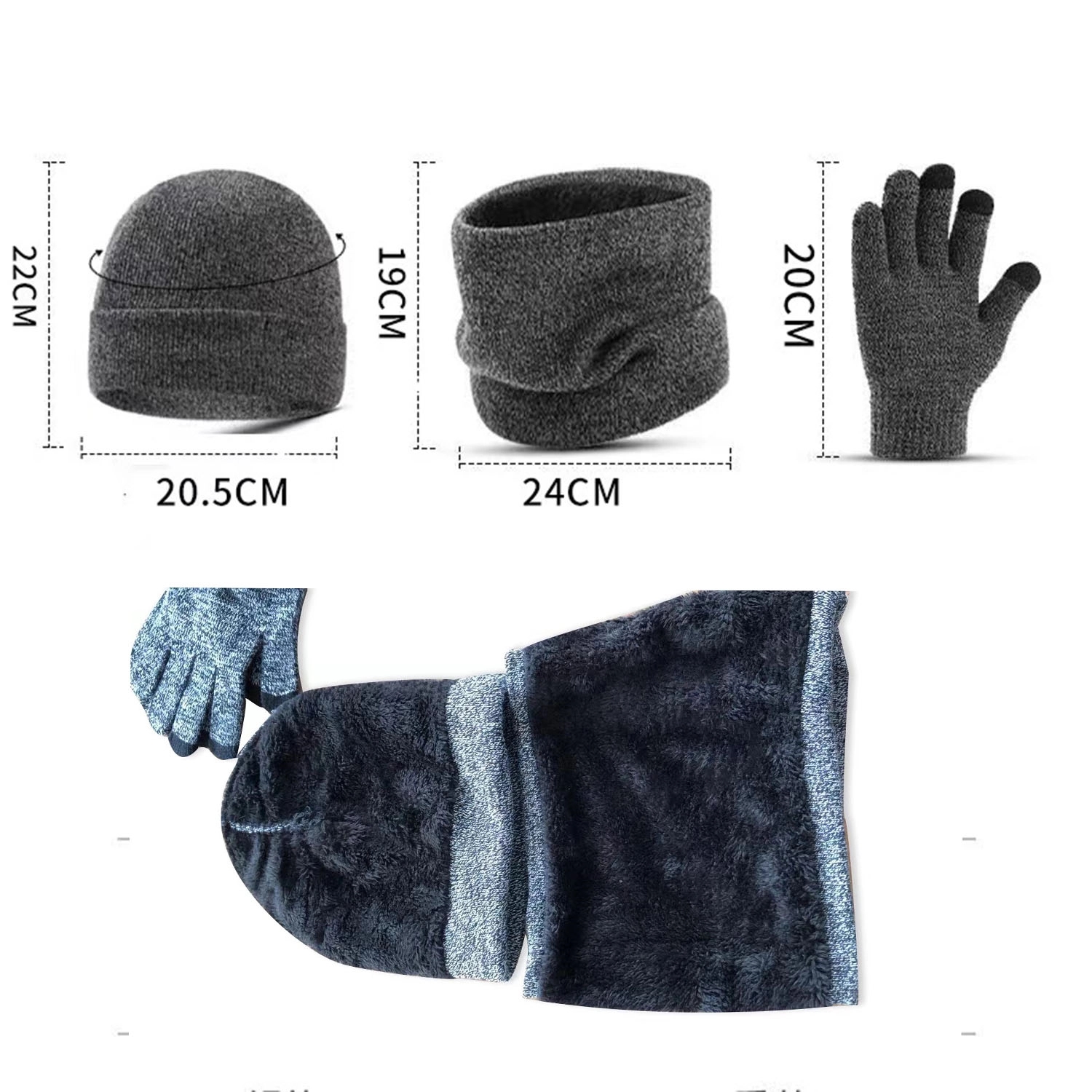 3 Pieces Winter Hat Scarf Set And Touchscreen Gloves 3