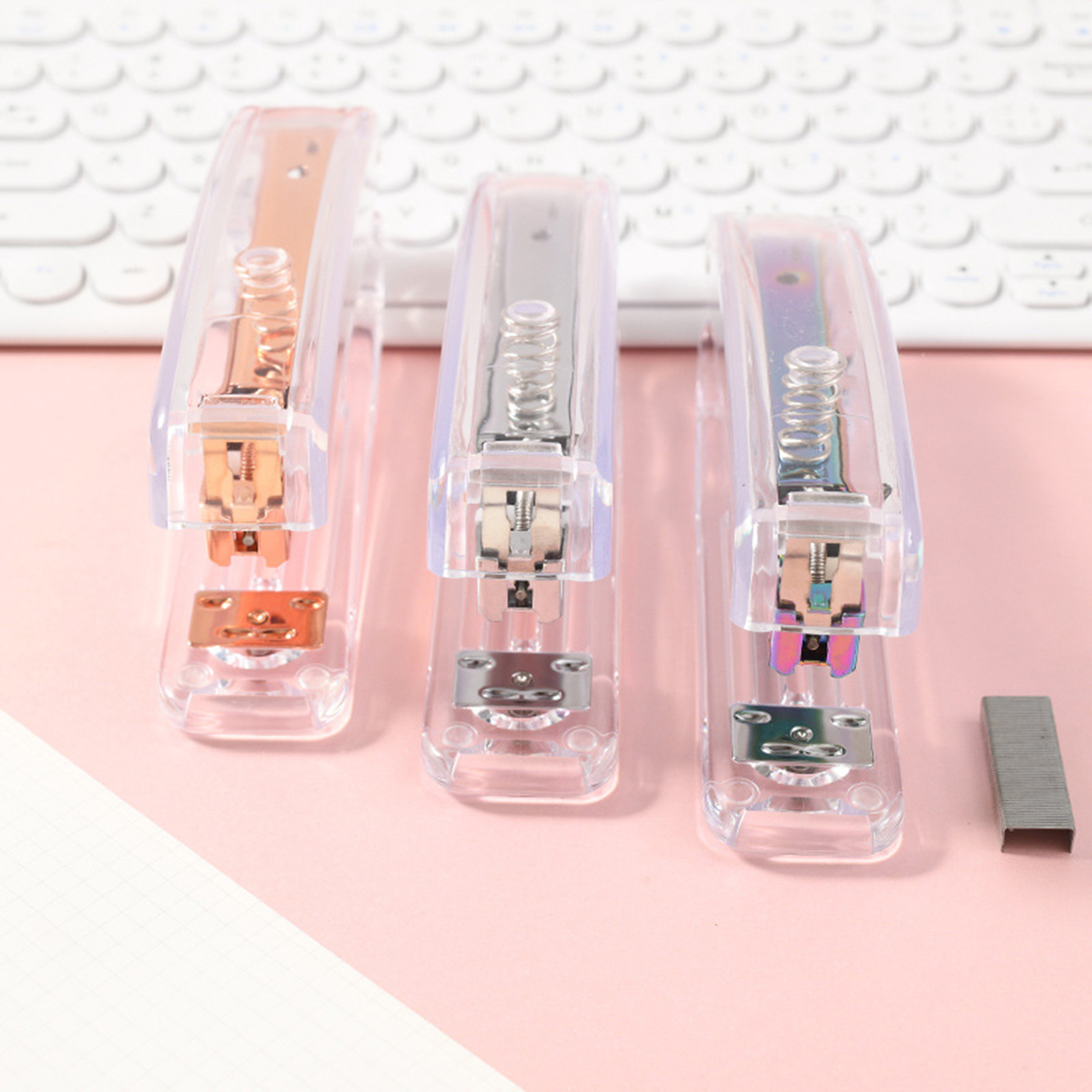 Transparent Rose Gold Acrylic Desktop Stapler 3