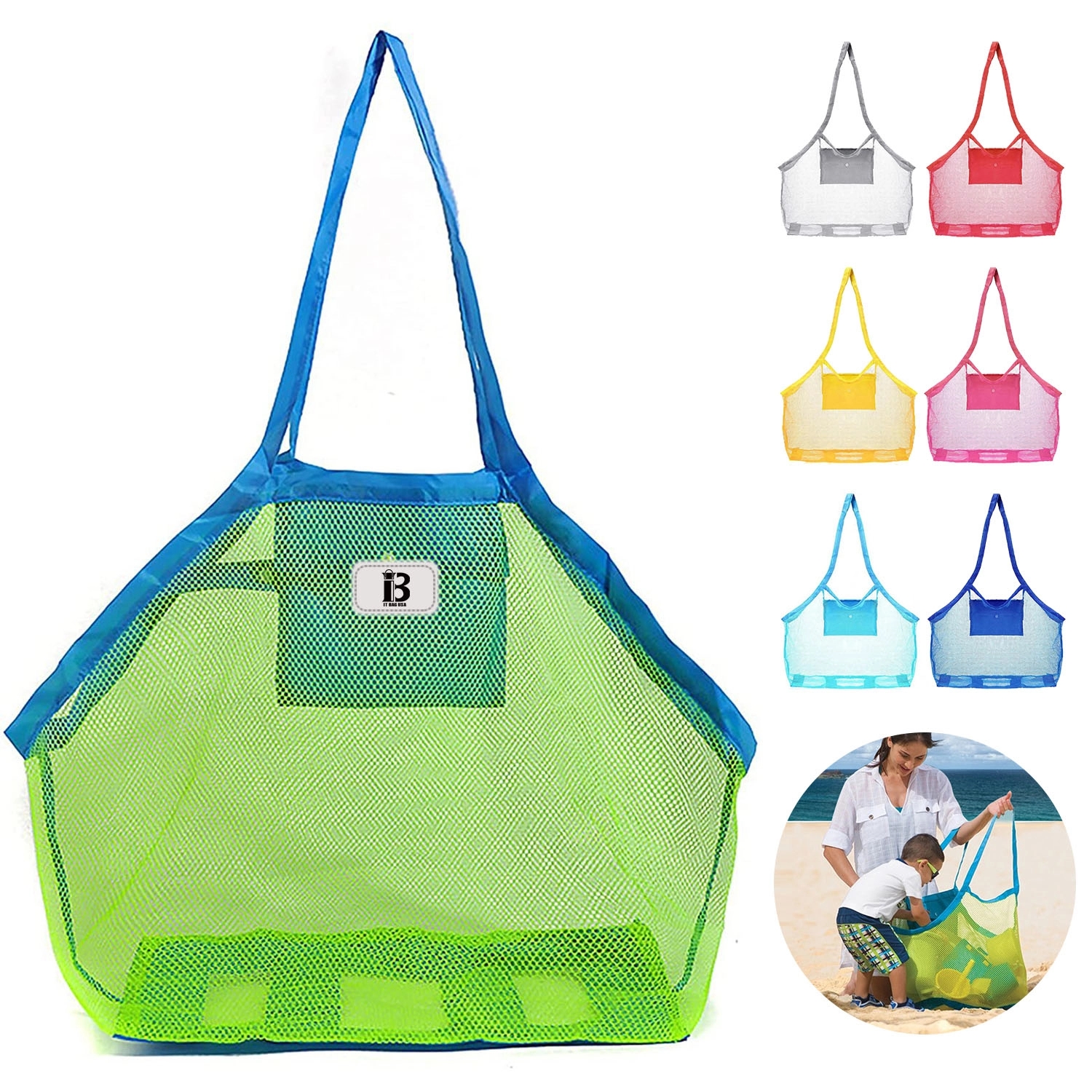 Large Capacity Beach Mesh Bag, custom tote bag with logo imprint 4