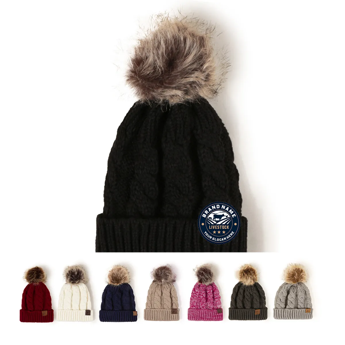 Women Winter Pompom Beanie Hat with Warm Fleece Lined 4