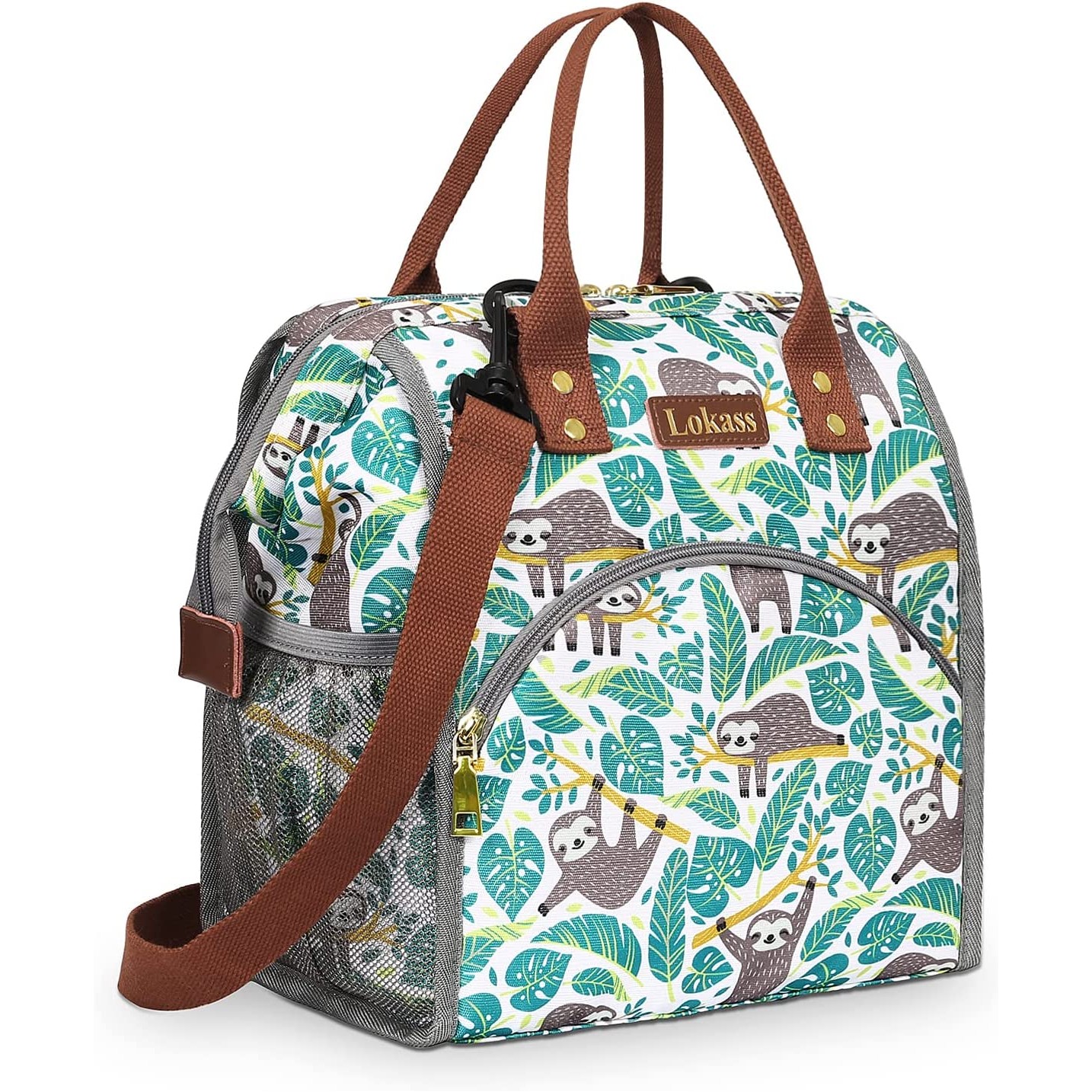 Flower Thermal Insulated Lunch Bag Wide-Open Lunch Tote Bag Large Drinks Holder Durable Nylon 2