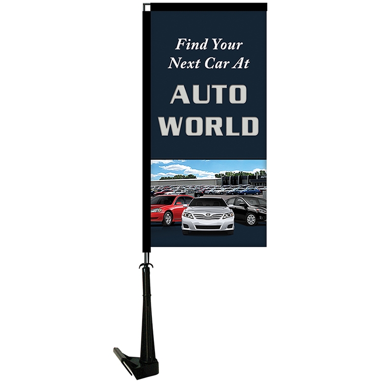 Single Reverse Portable Rectangle Car Flag - Non-Adjustable Base 2