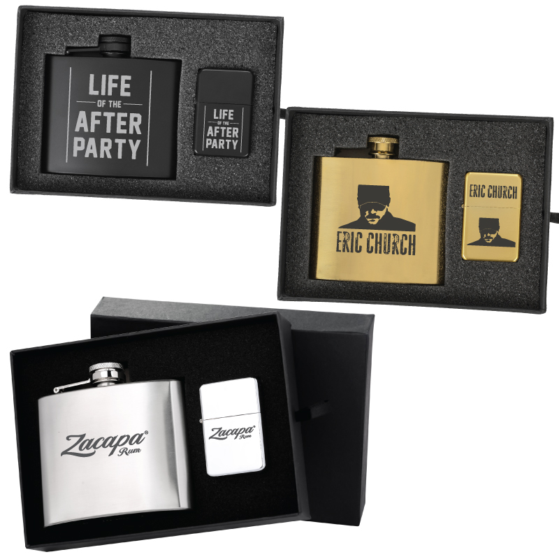 Deluxe 5 oz. Flask and Oil Flip Top Lighter Gift Set, custom water bottle with logo imprint 2