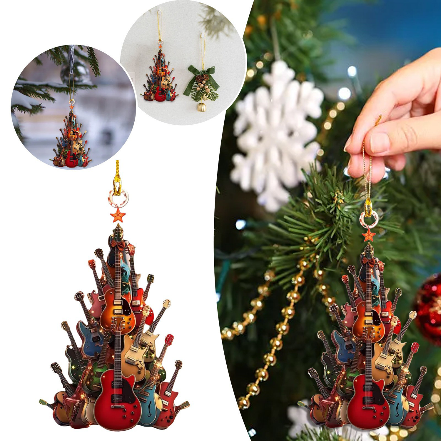 Acrylic Christmas Tree Electric Bass Guitar Pendant 3