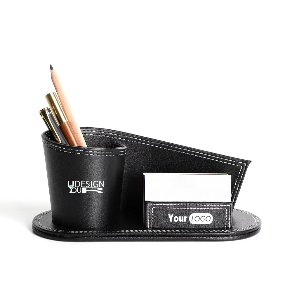 Leather Desk Organizer with Pen Holder and Business Card Holder 2
