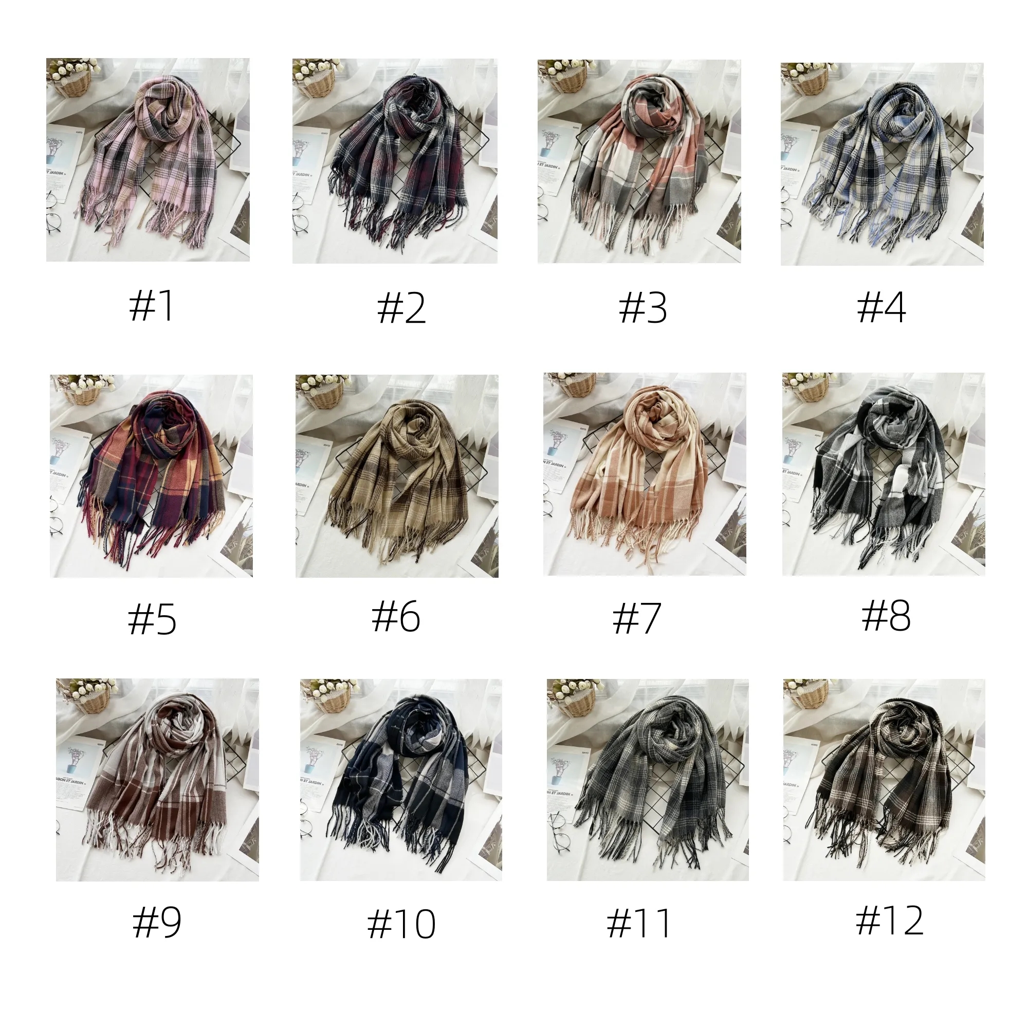Classic Winter Plaid Scarf Warm Shawl With Fringes 2