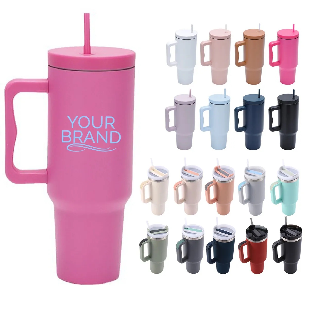40 Oz Insulated Tumbler With Handle and Straw 3